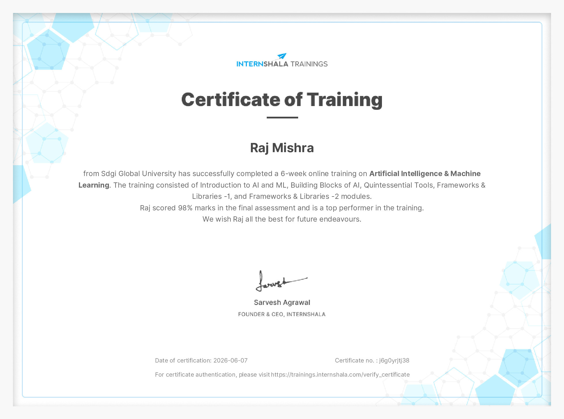 Certificate of completion