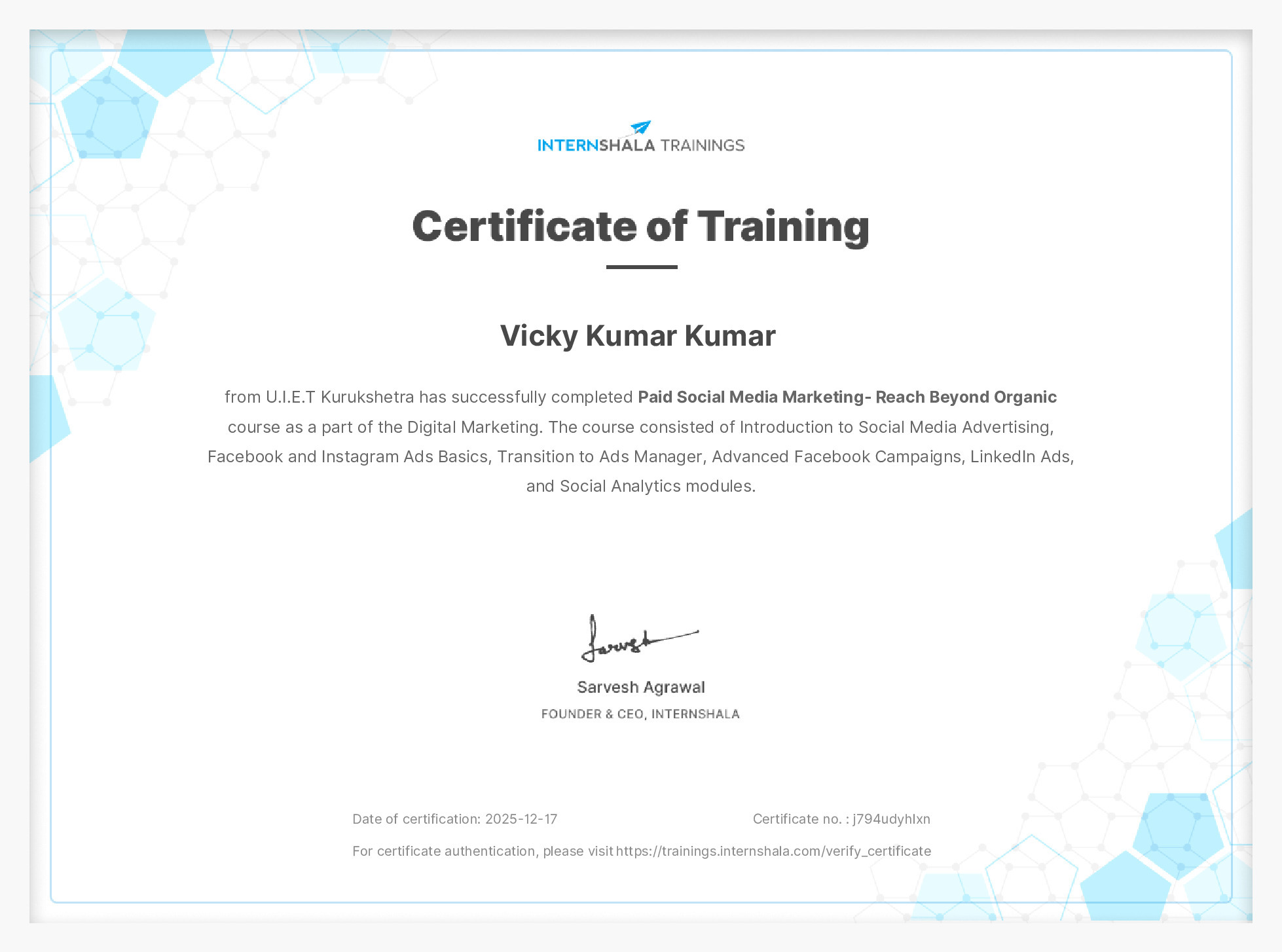 Certificate of completion