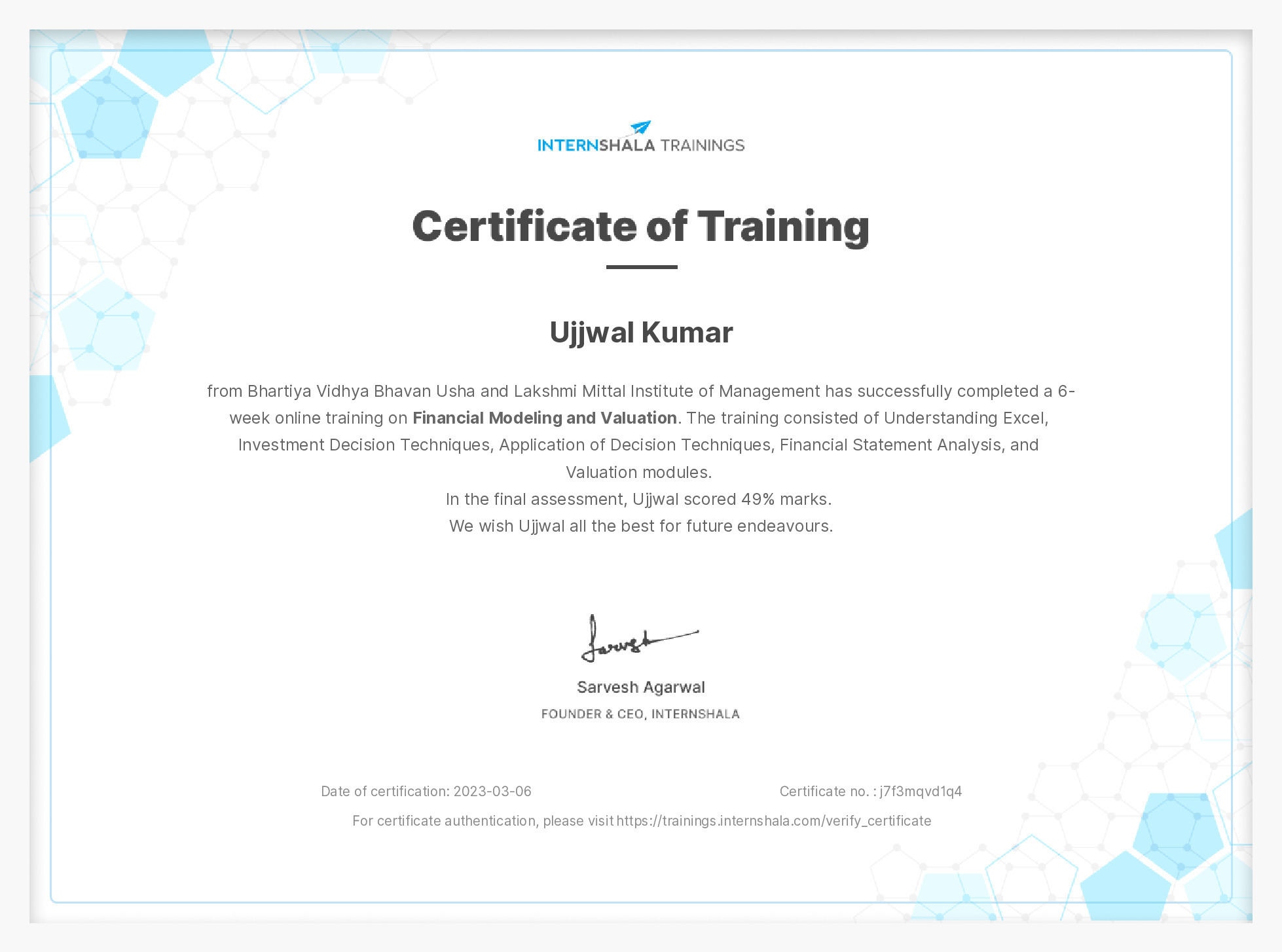 Certificate of completion