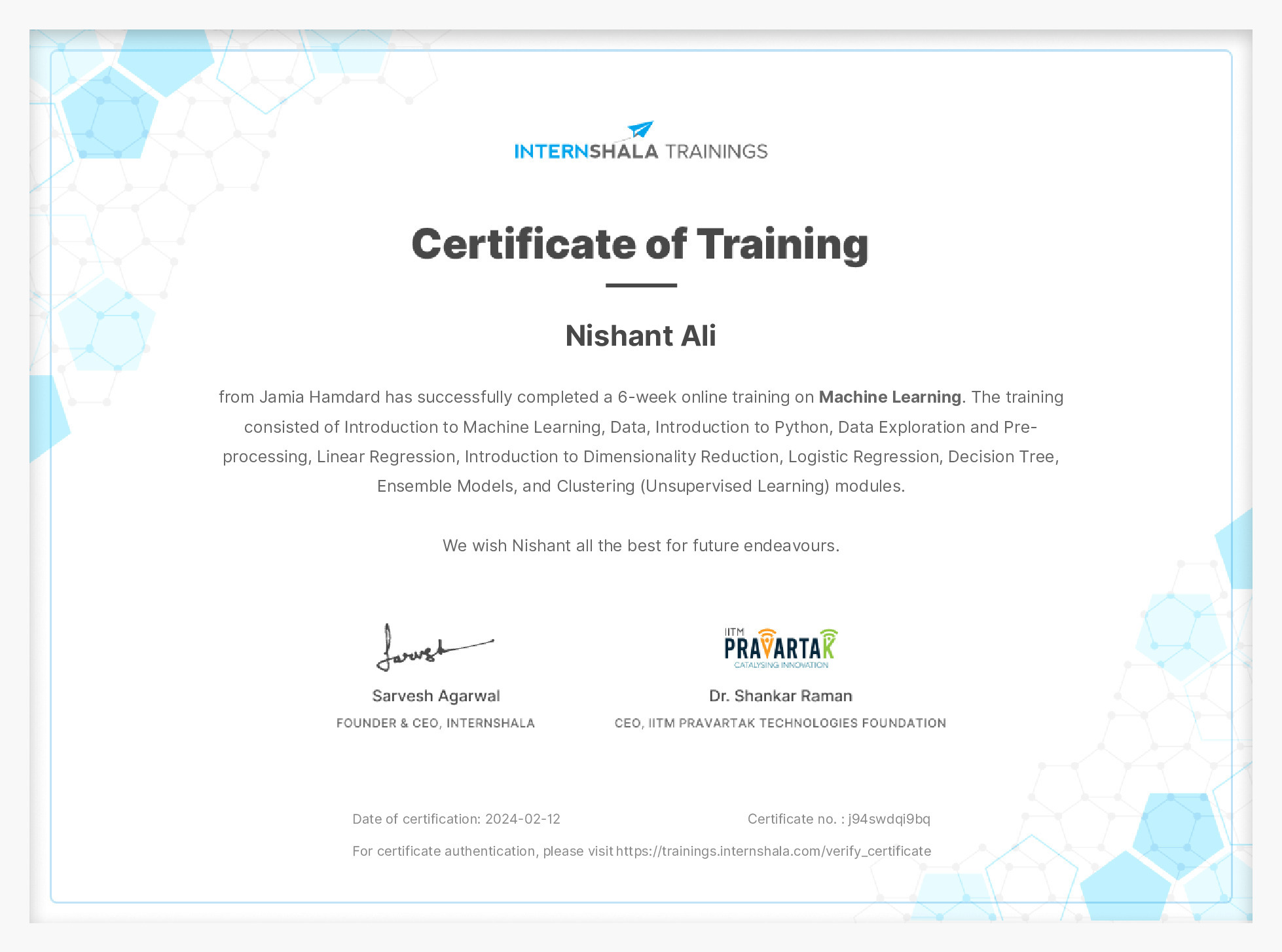 Certificate of completion