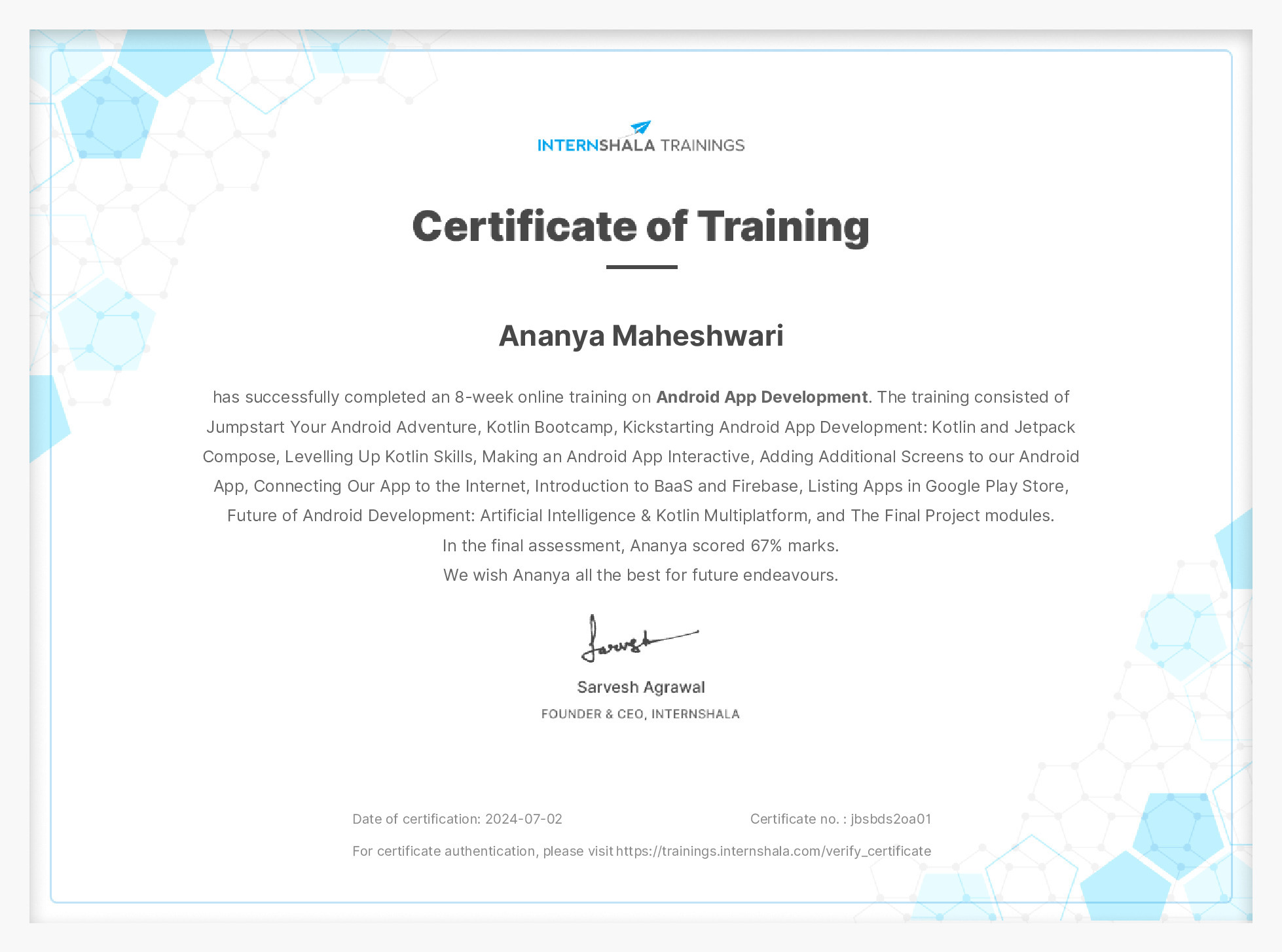 Certificate of completion