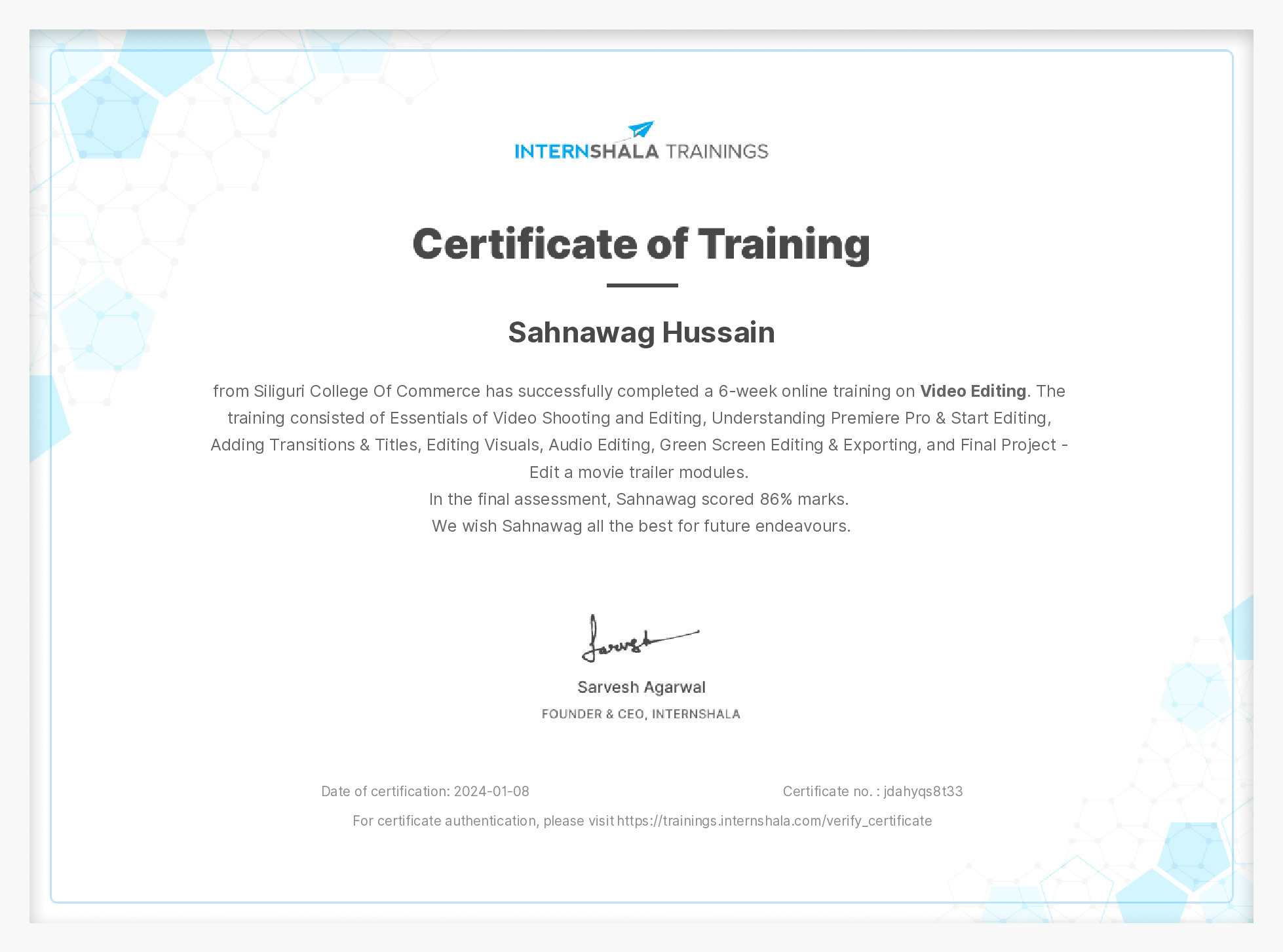 Certificate of completion