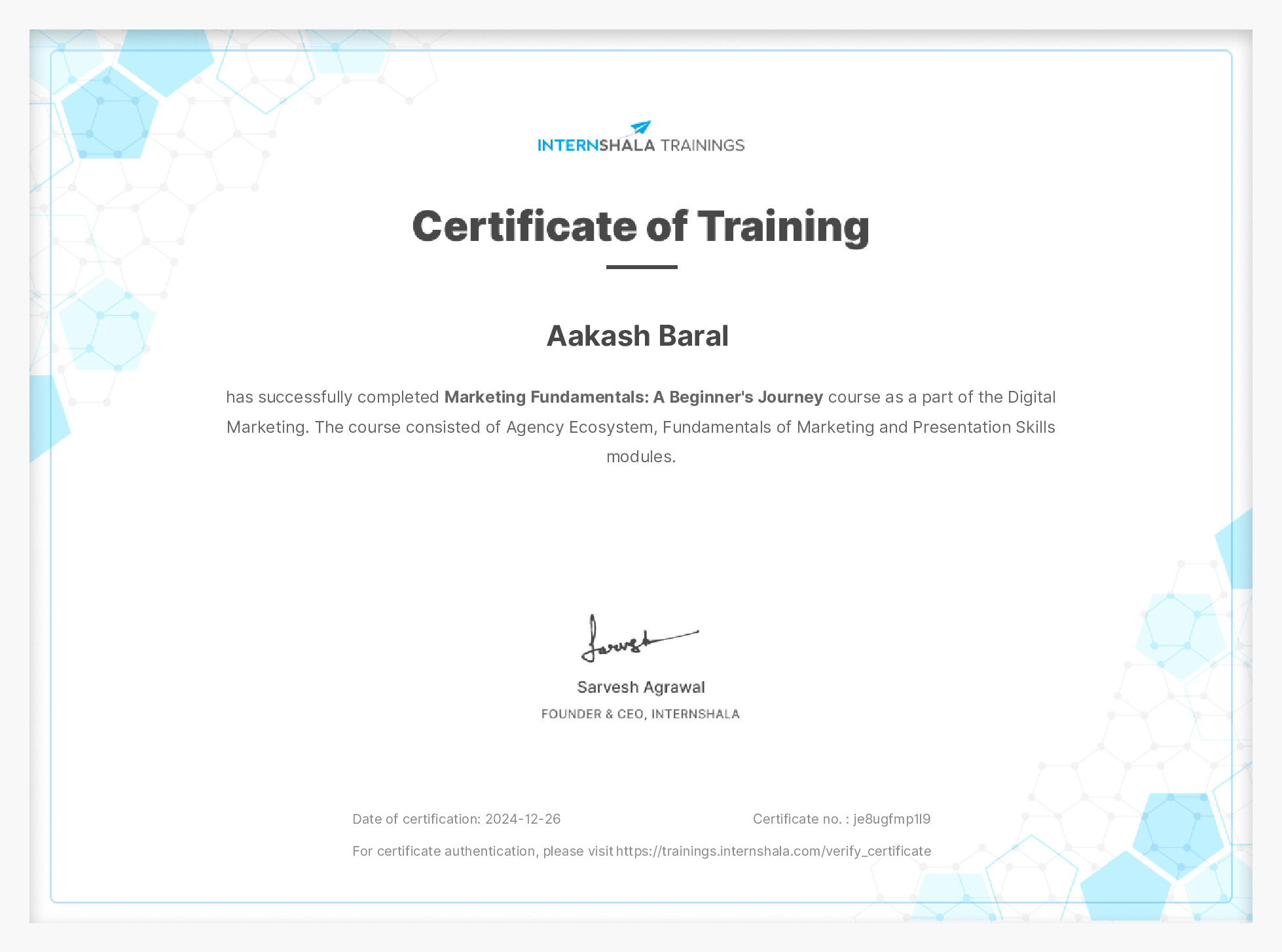Certificate of completion