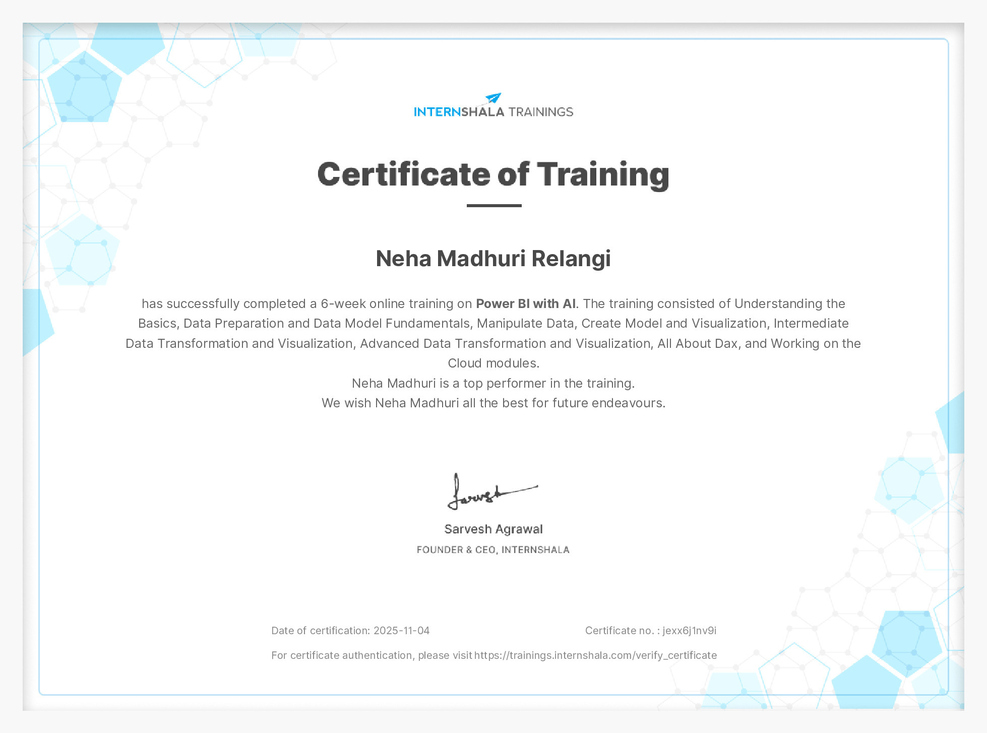 Certificate of completion