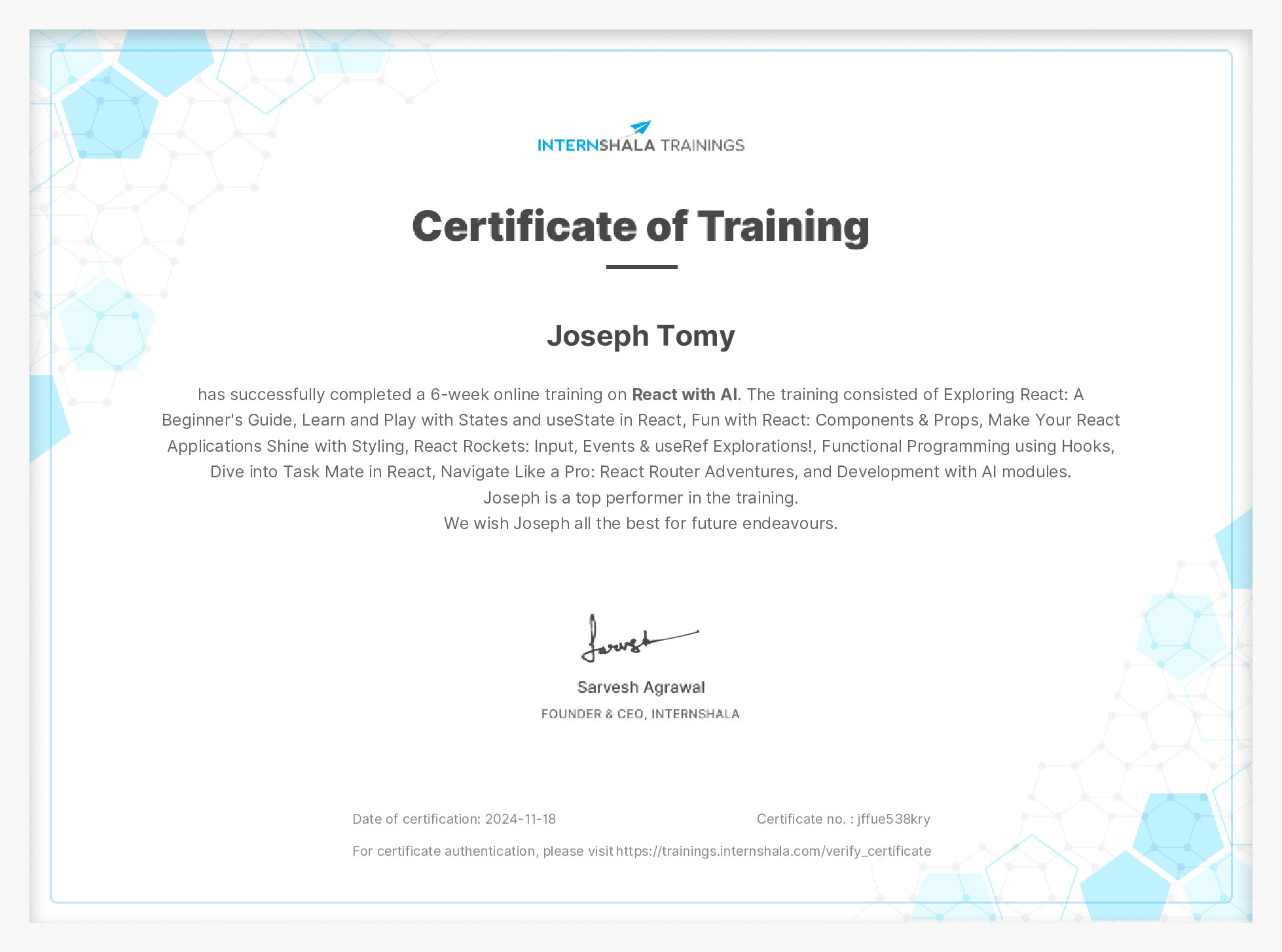 Certificate of completion