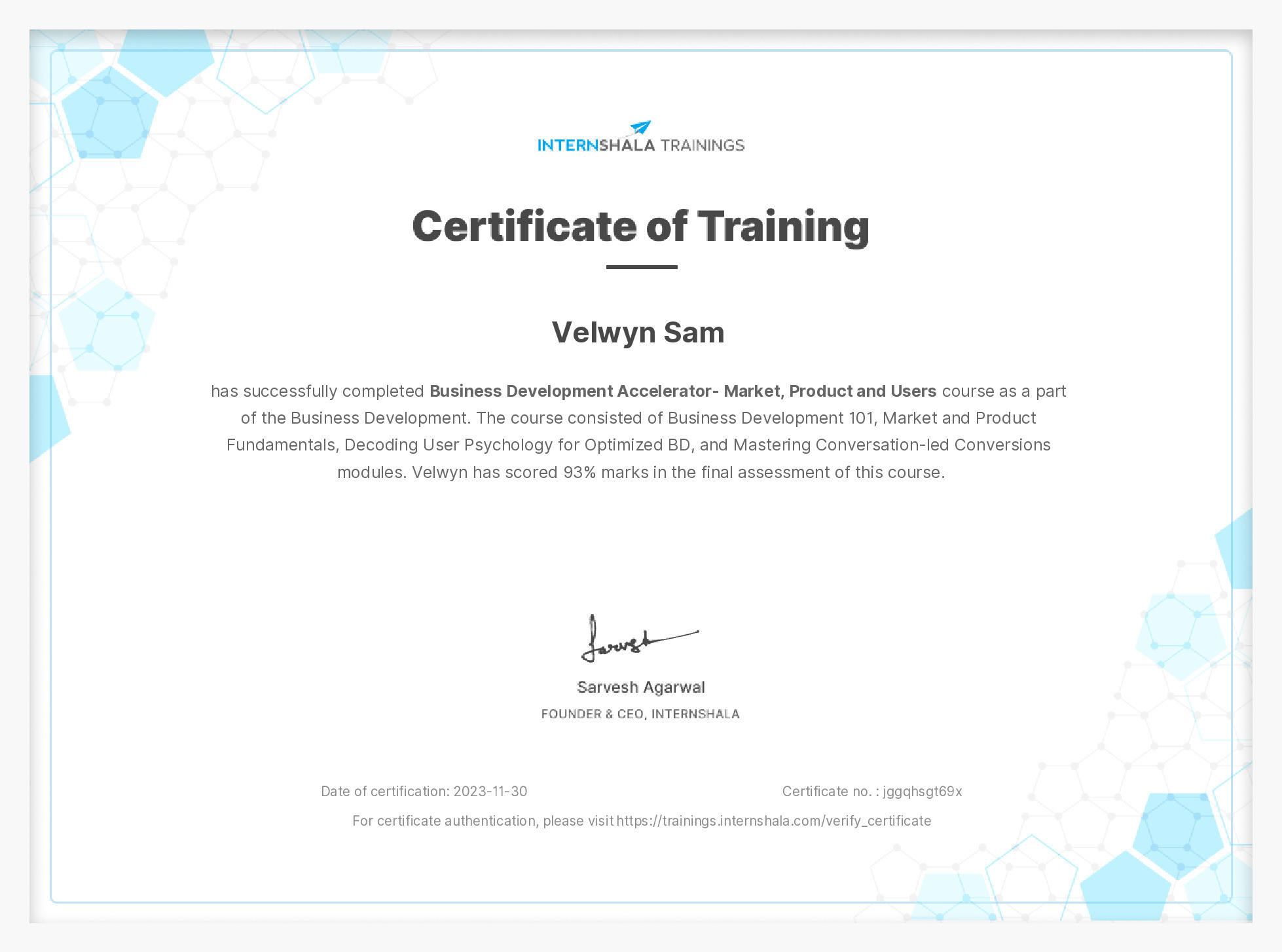 Certificate of completion