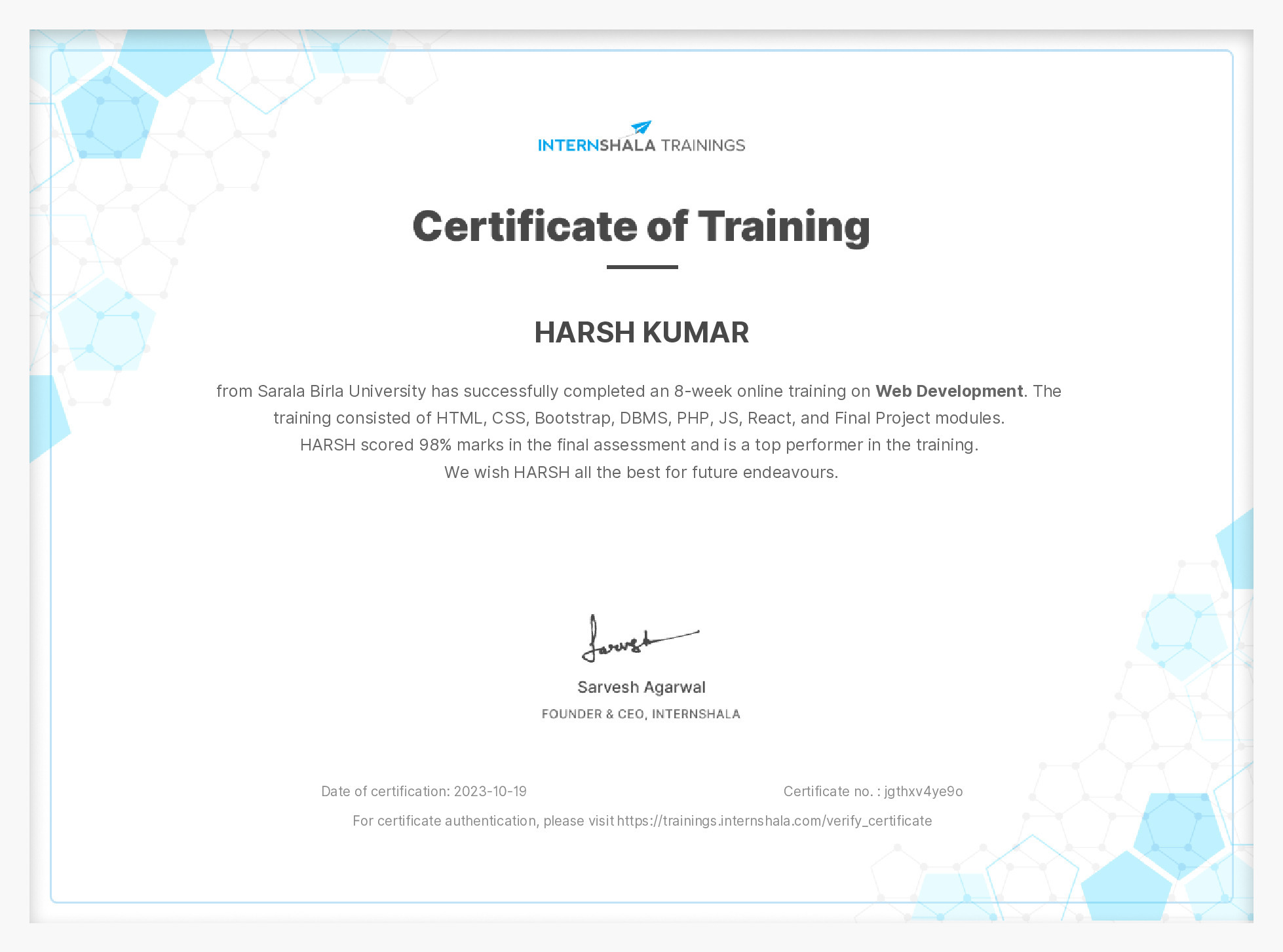 Certificate of completion