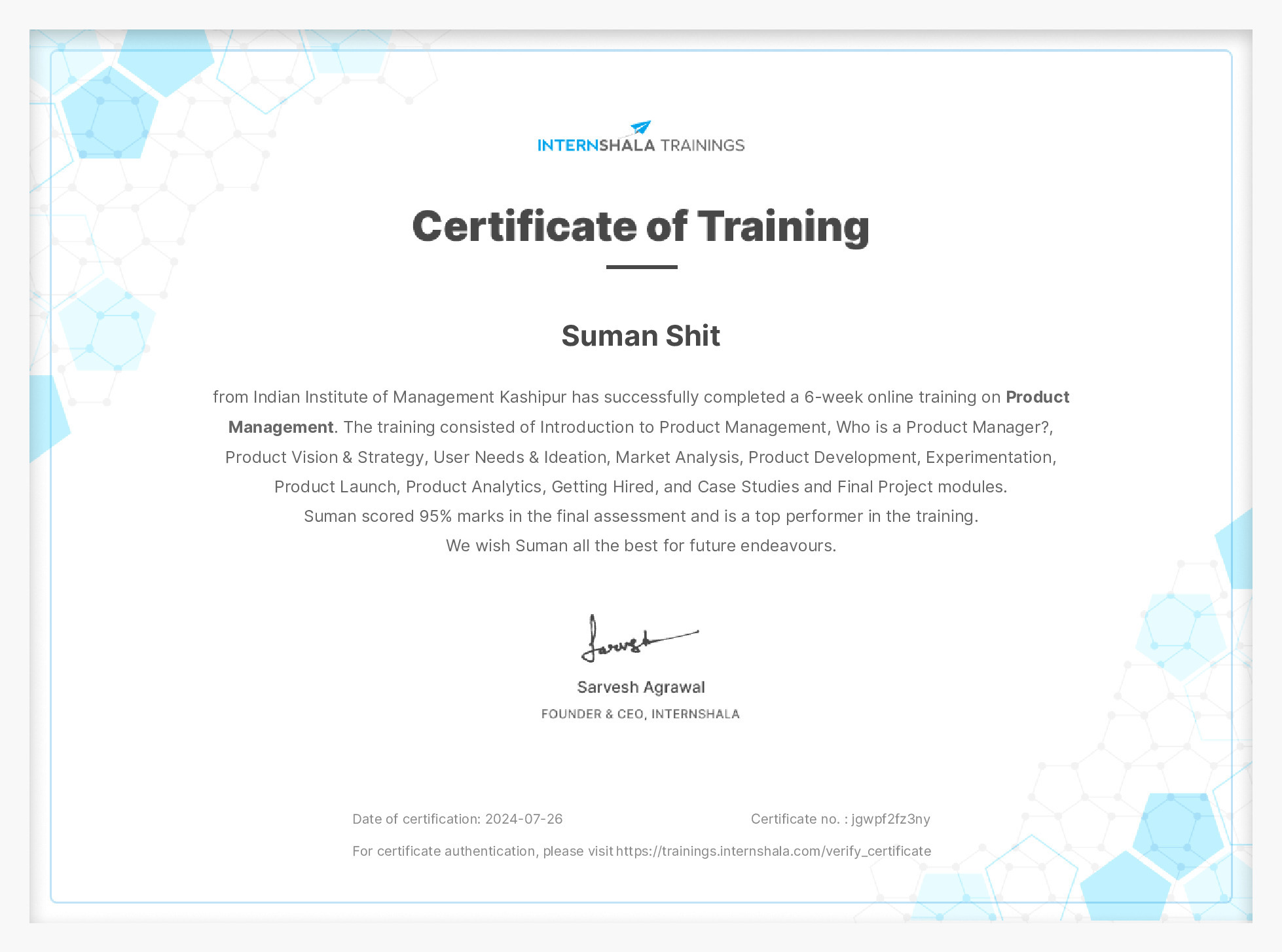 Certificate of completion
