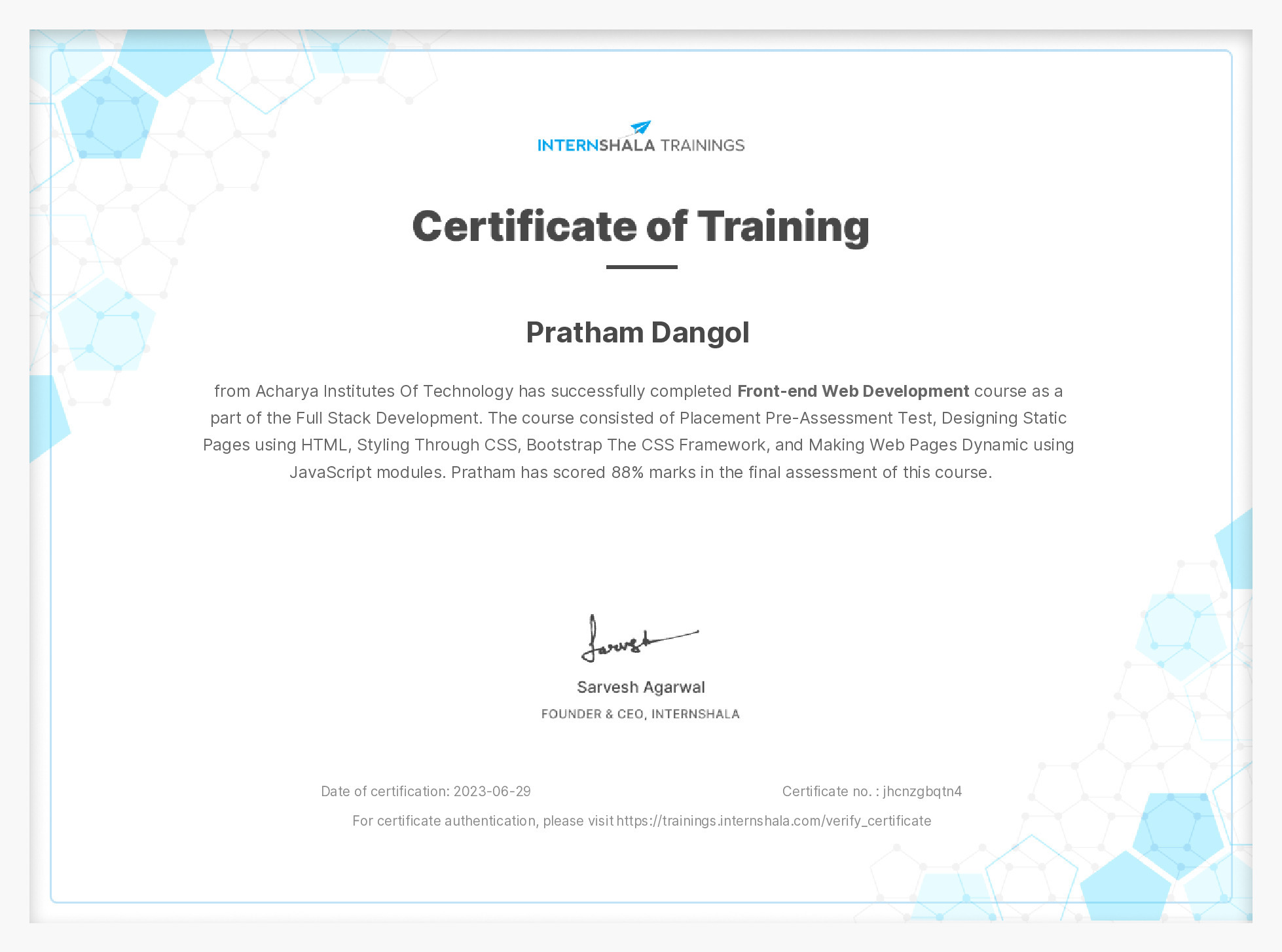 Certificate of completion