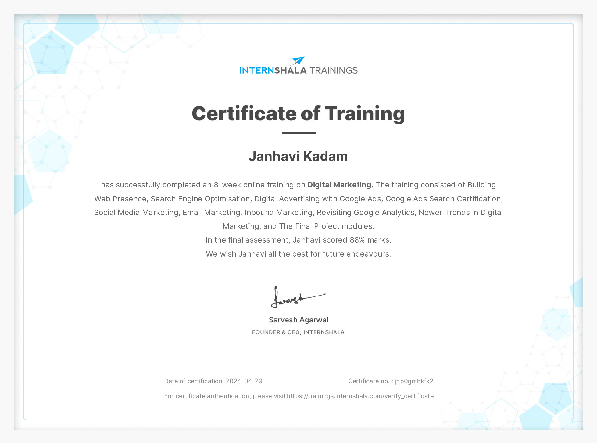 Certificate of completion