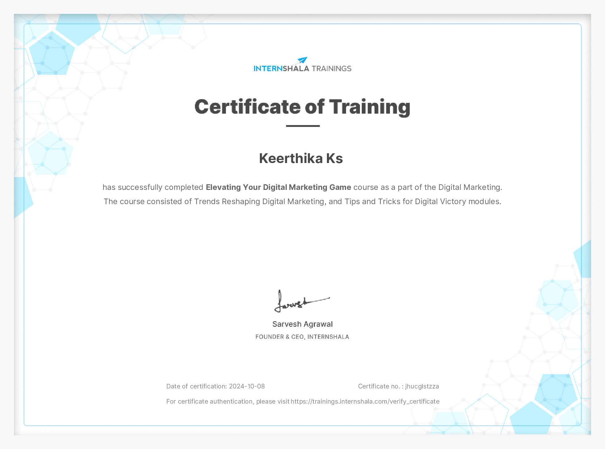 Certificate of completion
