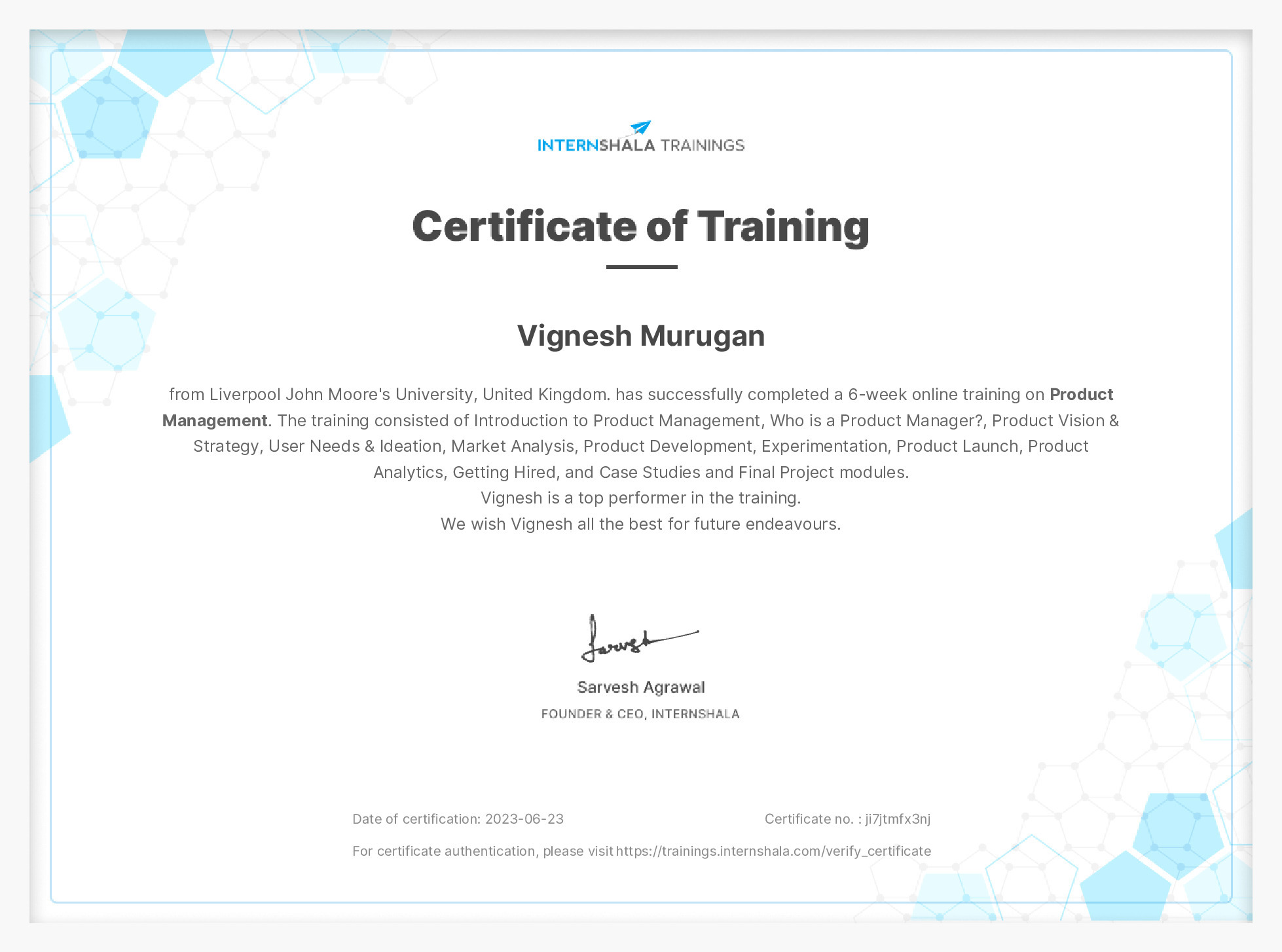 Certificate of completion