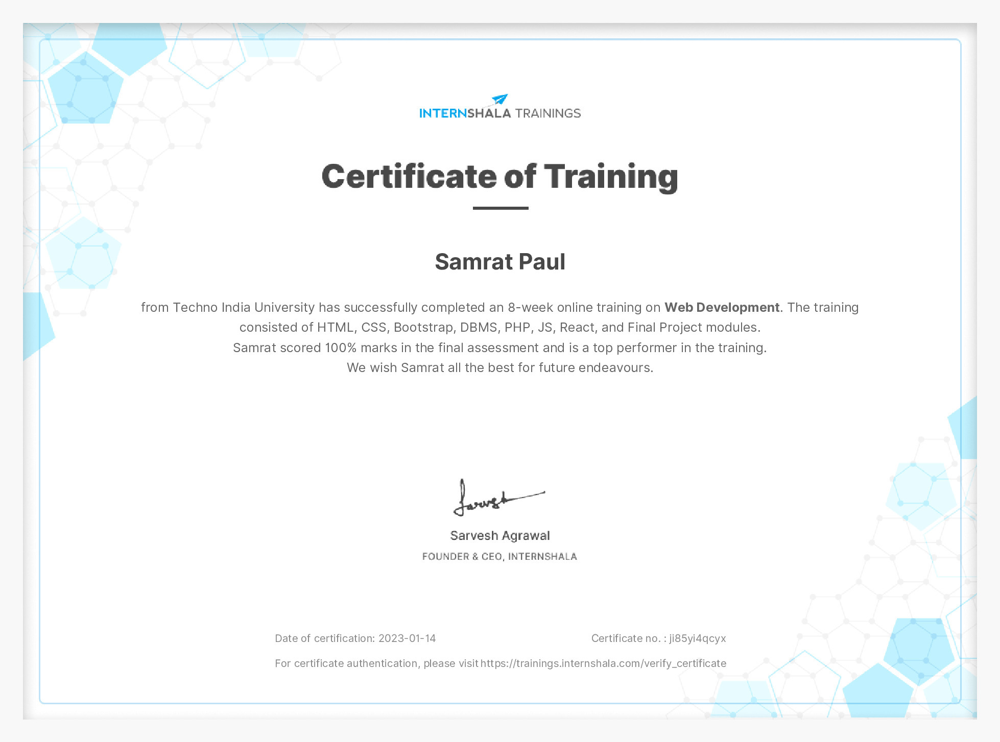 Certificate of completion