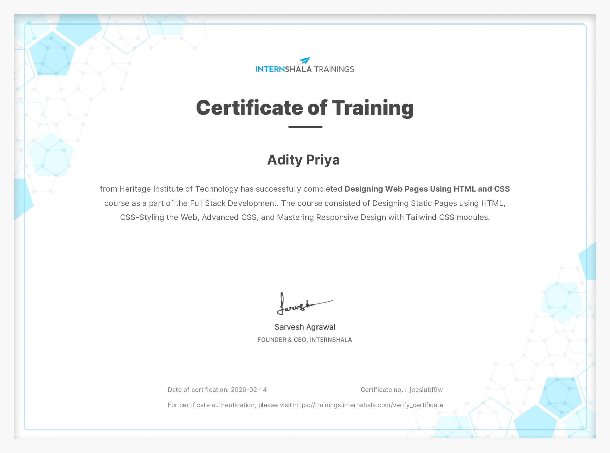 Certificate of completion