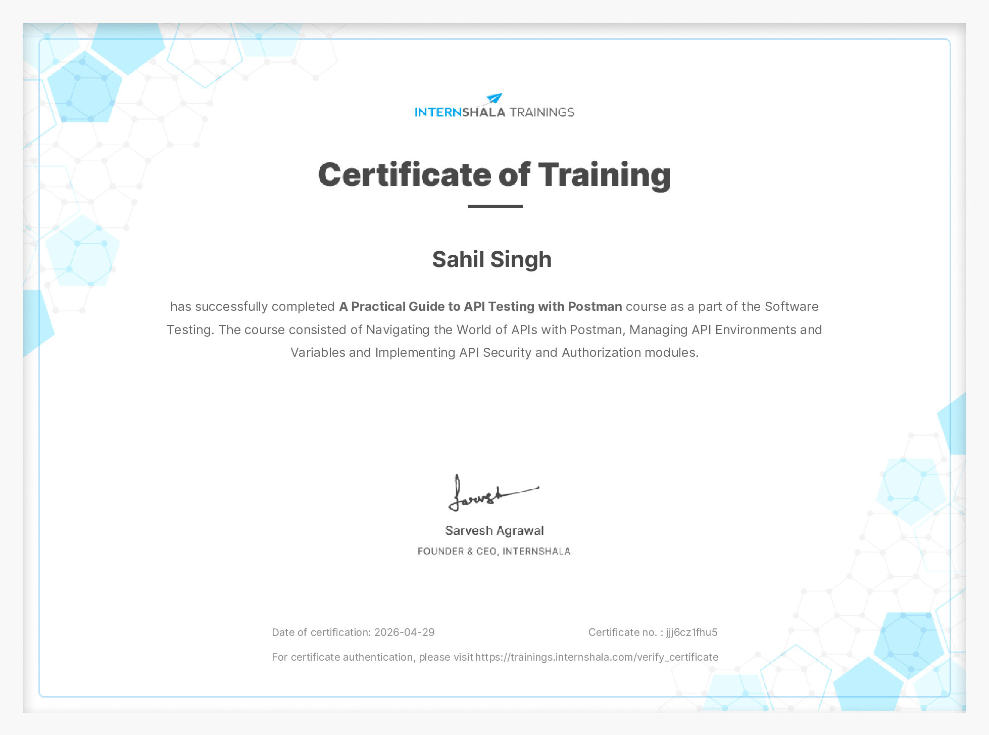 Certificate of completion