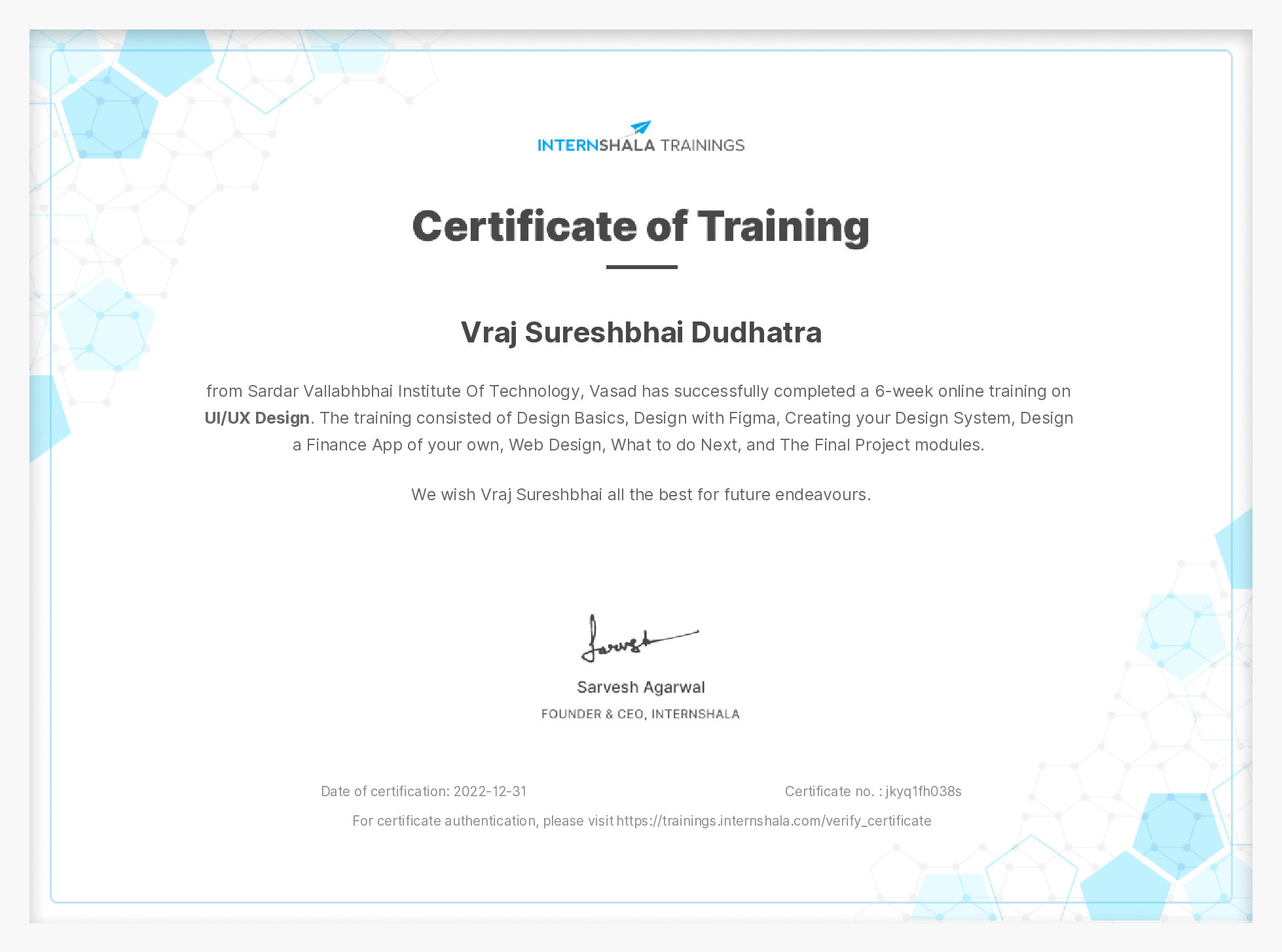 Certificate of completion