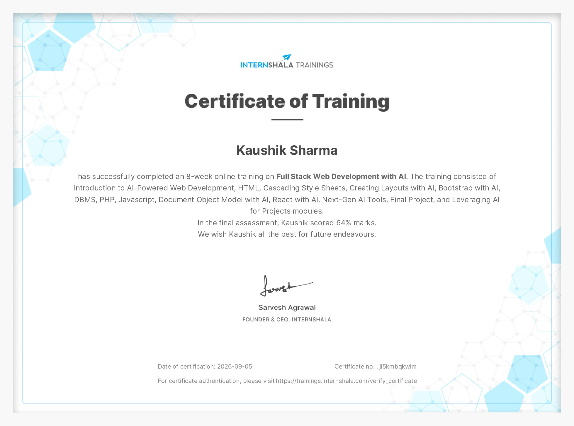 Certificate of completion