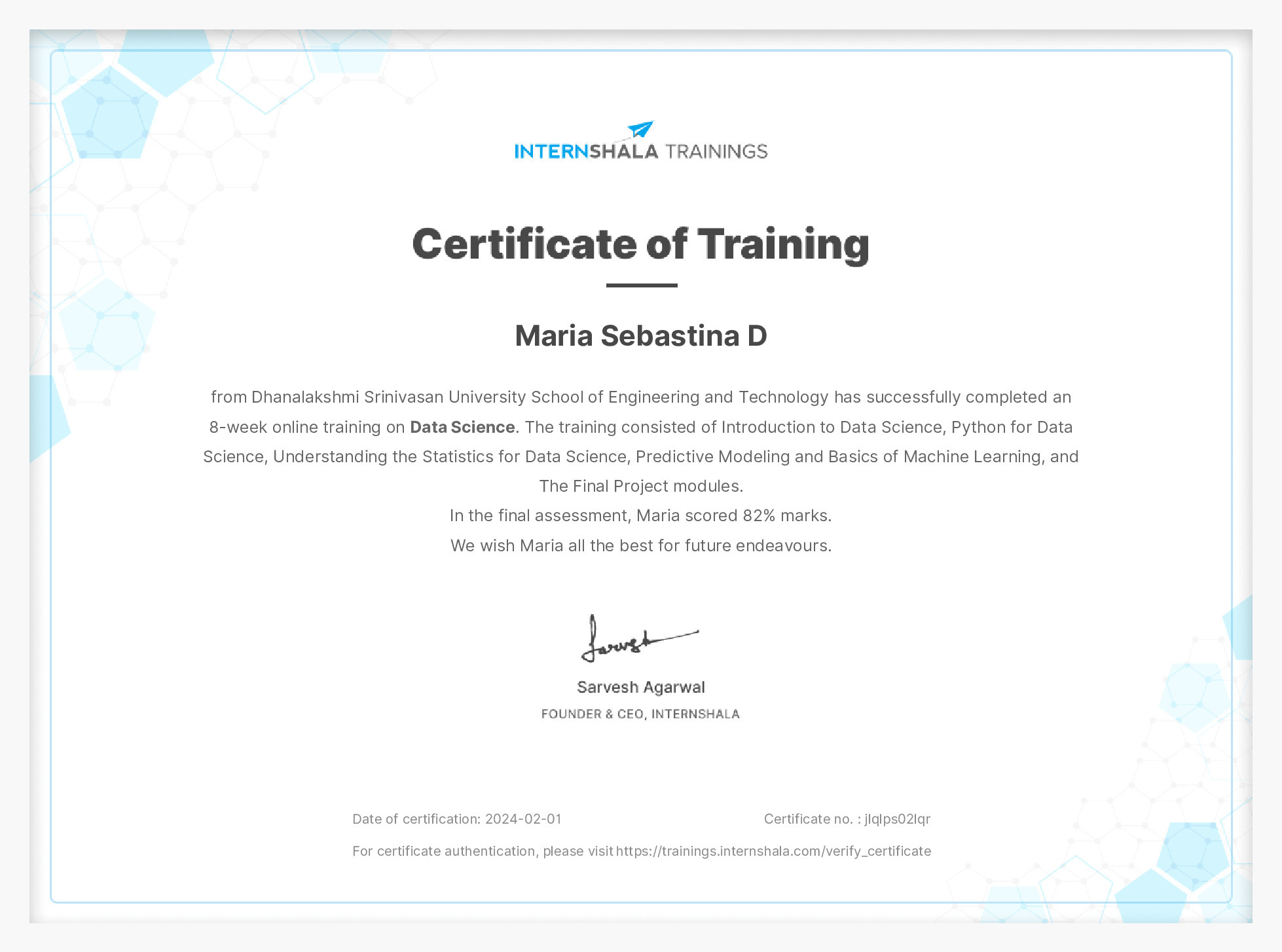 Certificate of completion