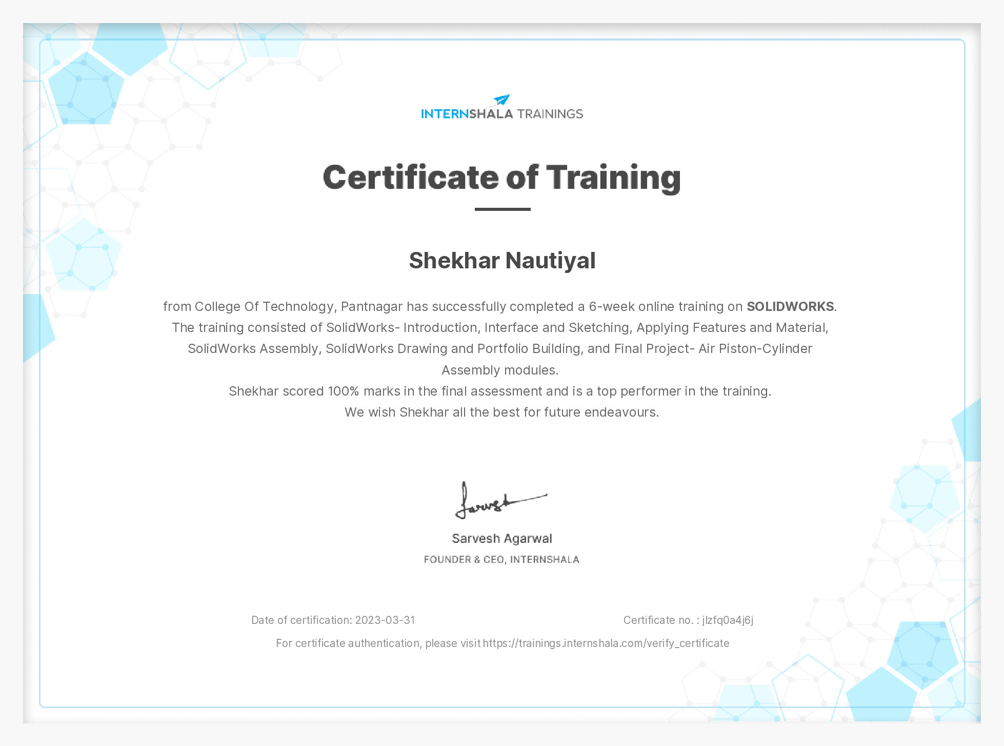 Certificate of completion
