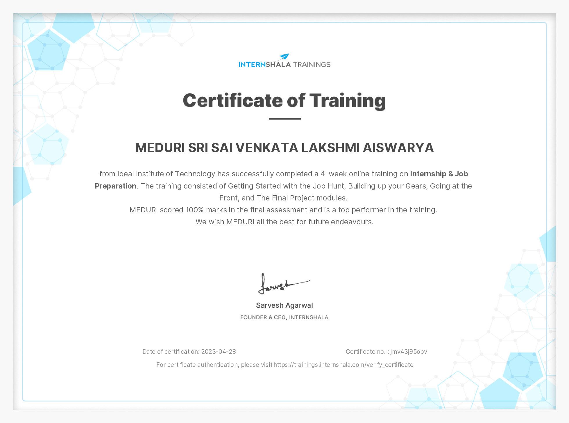 Certificate of completion