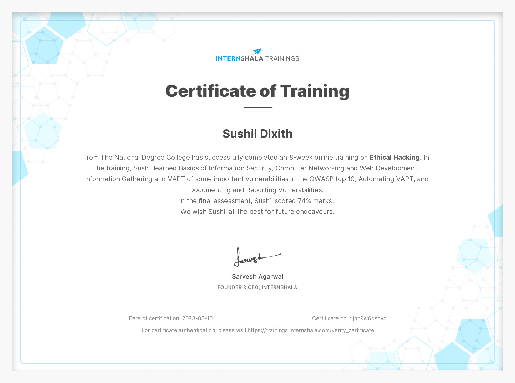 Certificate of completion