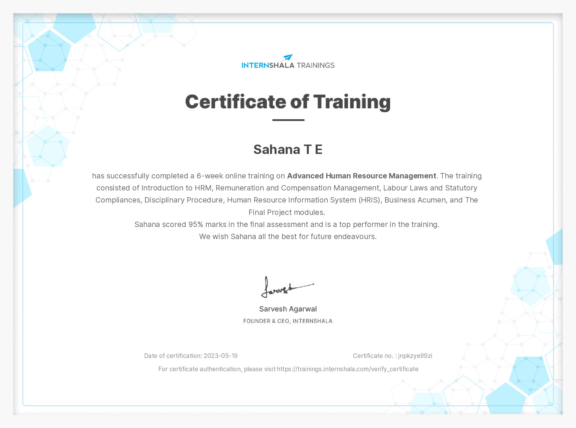 Certificate of completion