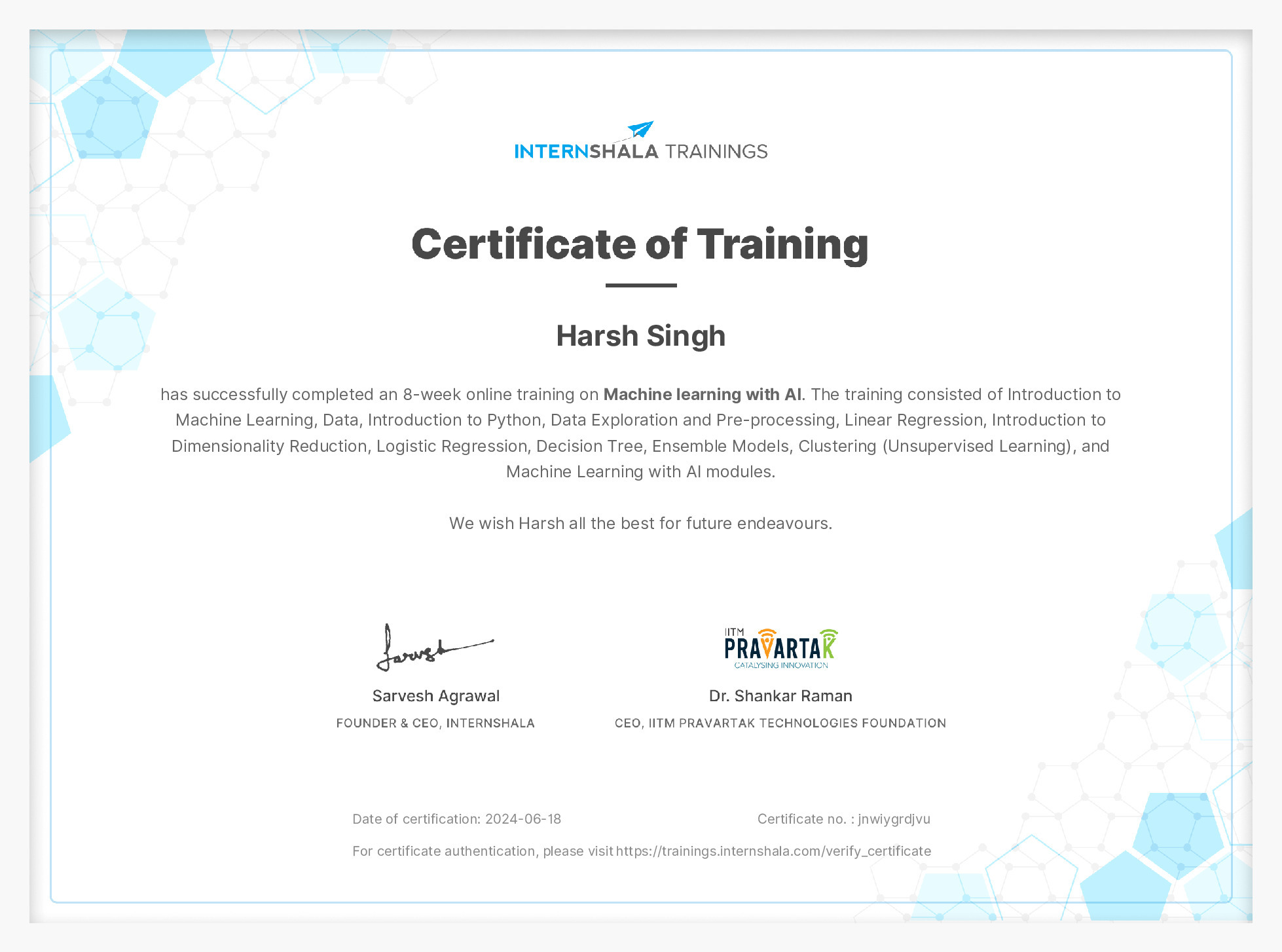 Certificate of completion