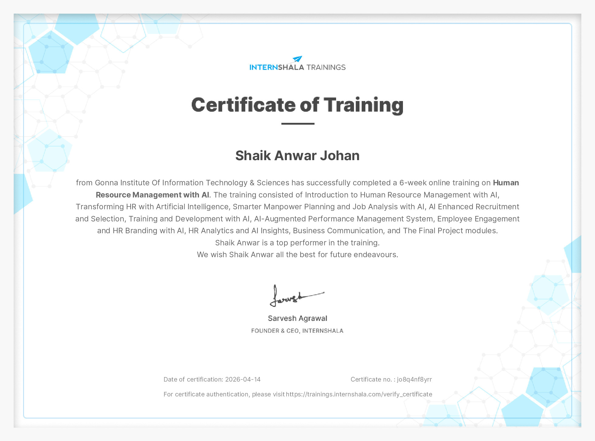 Certificate of completion