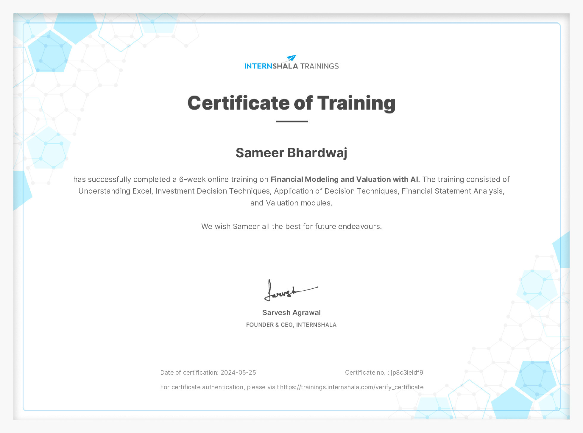 Certificate of completion
