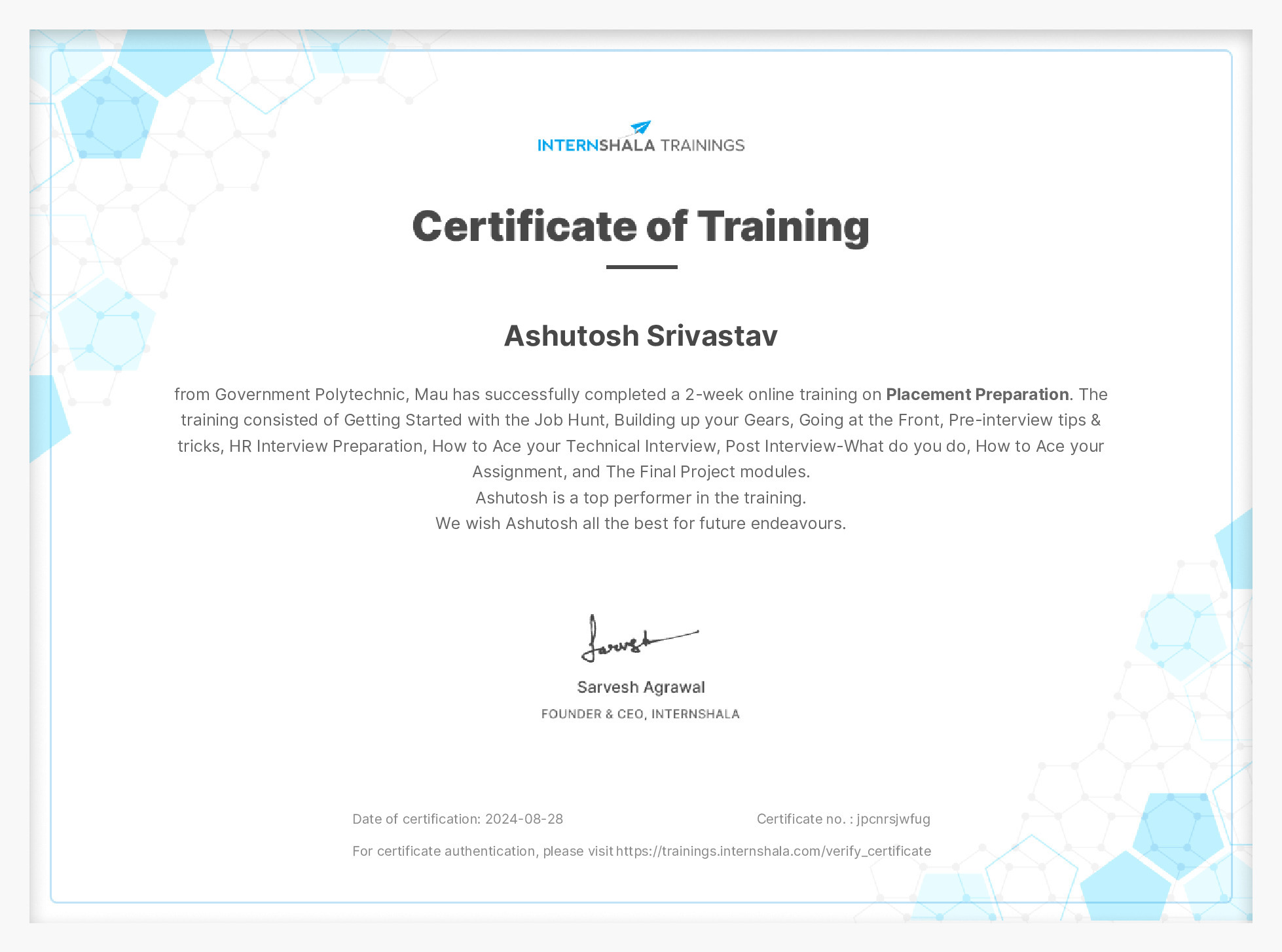 Certificate of completion