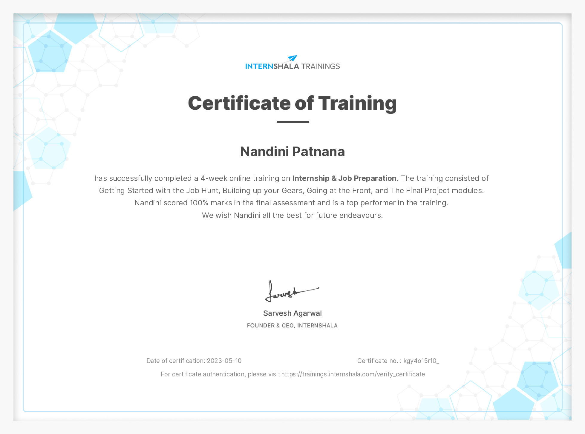 Certificate of completion