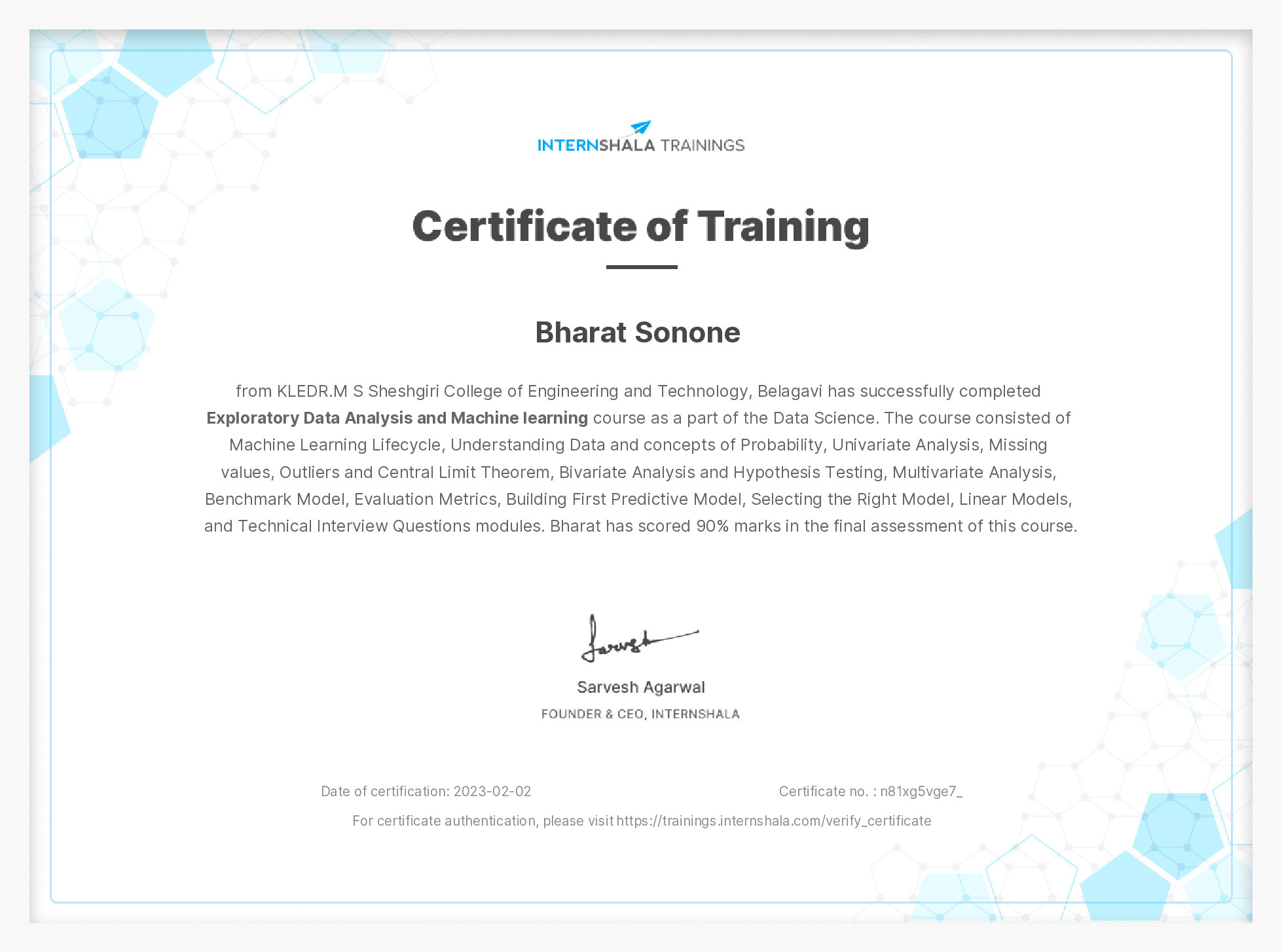 Certificate of completion