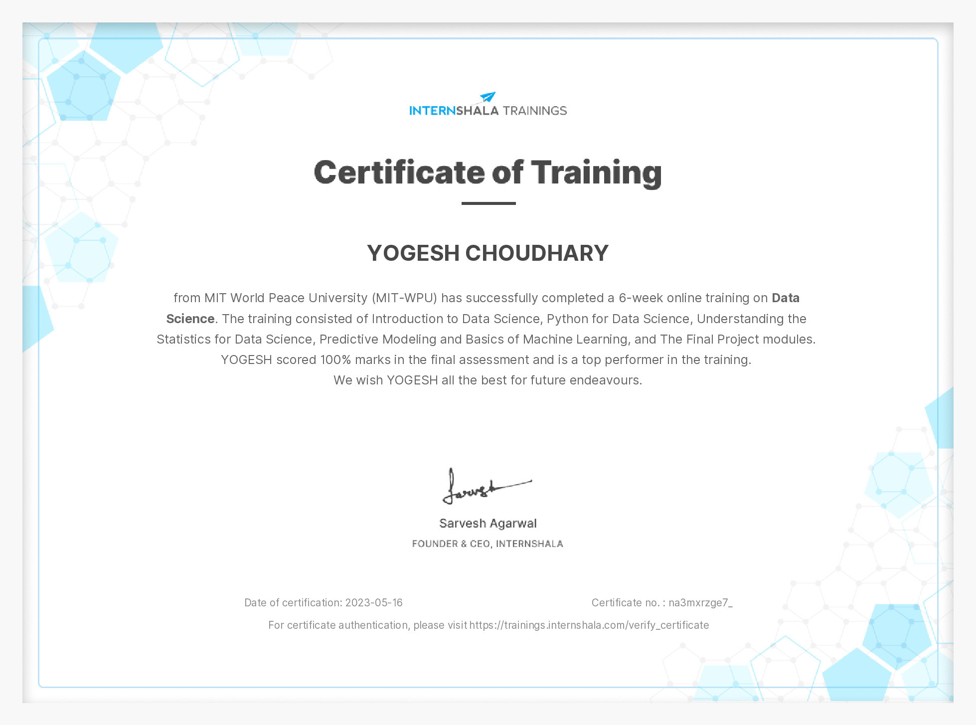 Certificate of completion