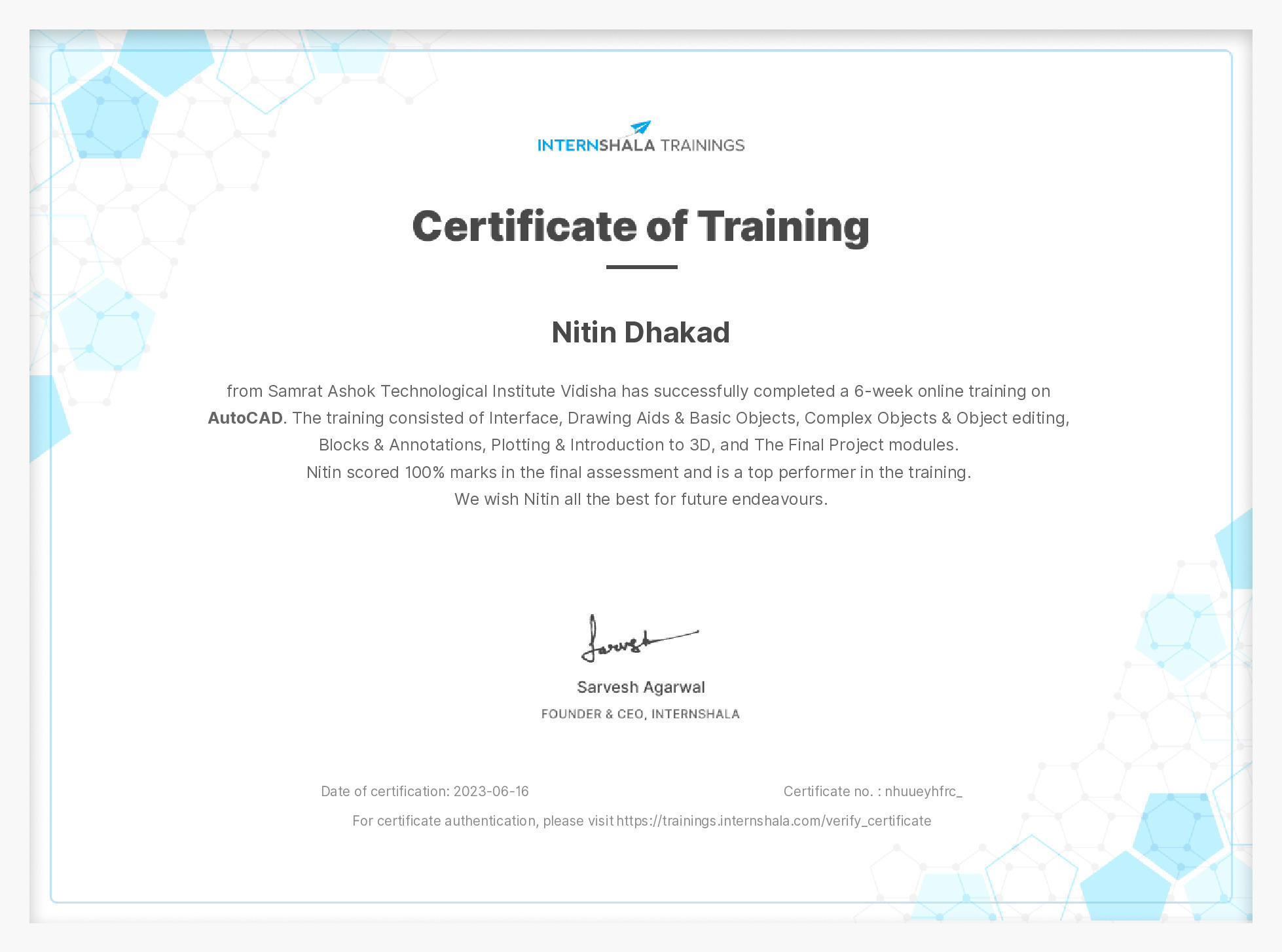 Certificate of completion