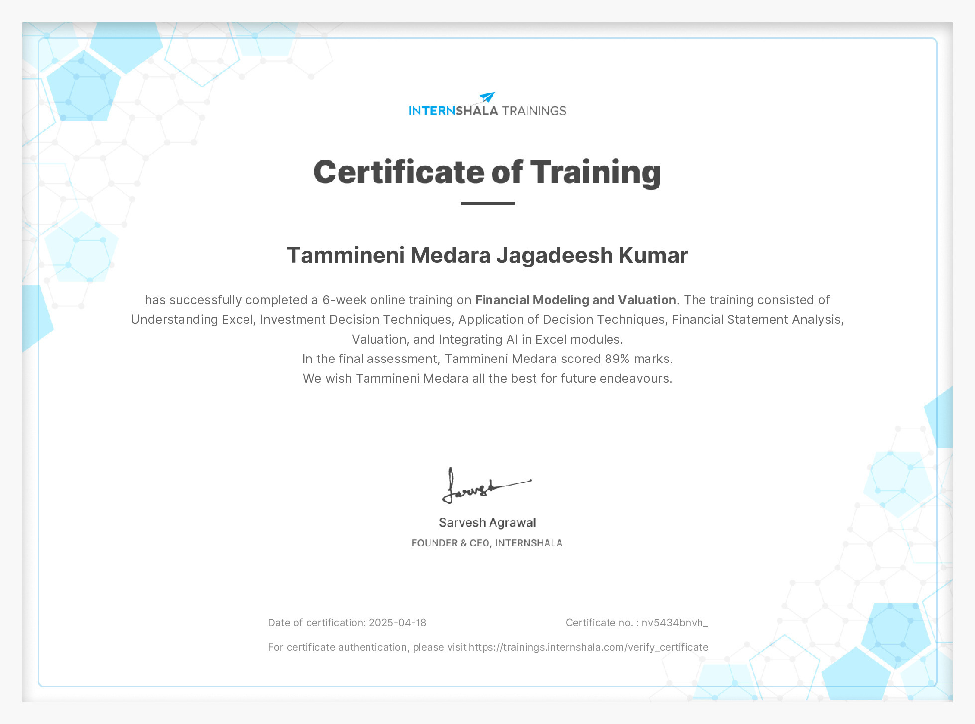 Certificate of completion