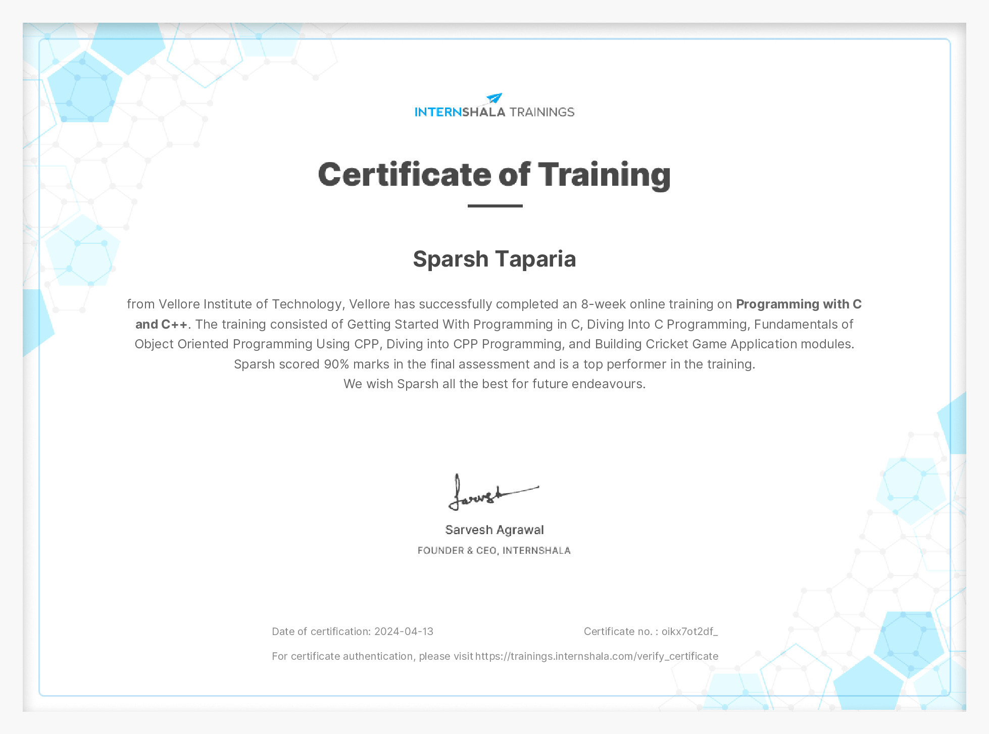 Certificate of completion