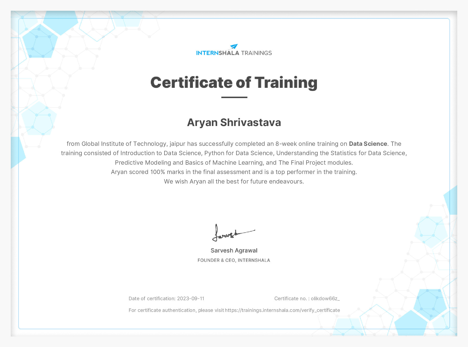 Certificate of completion
