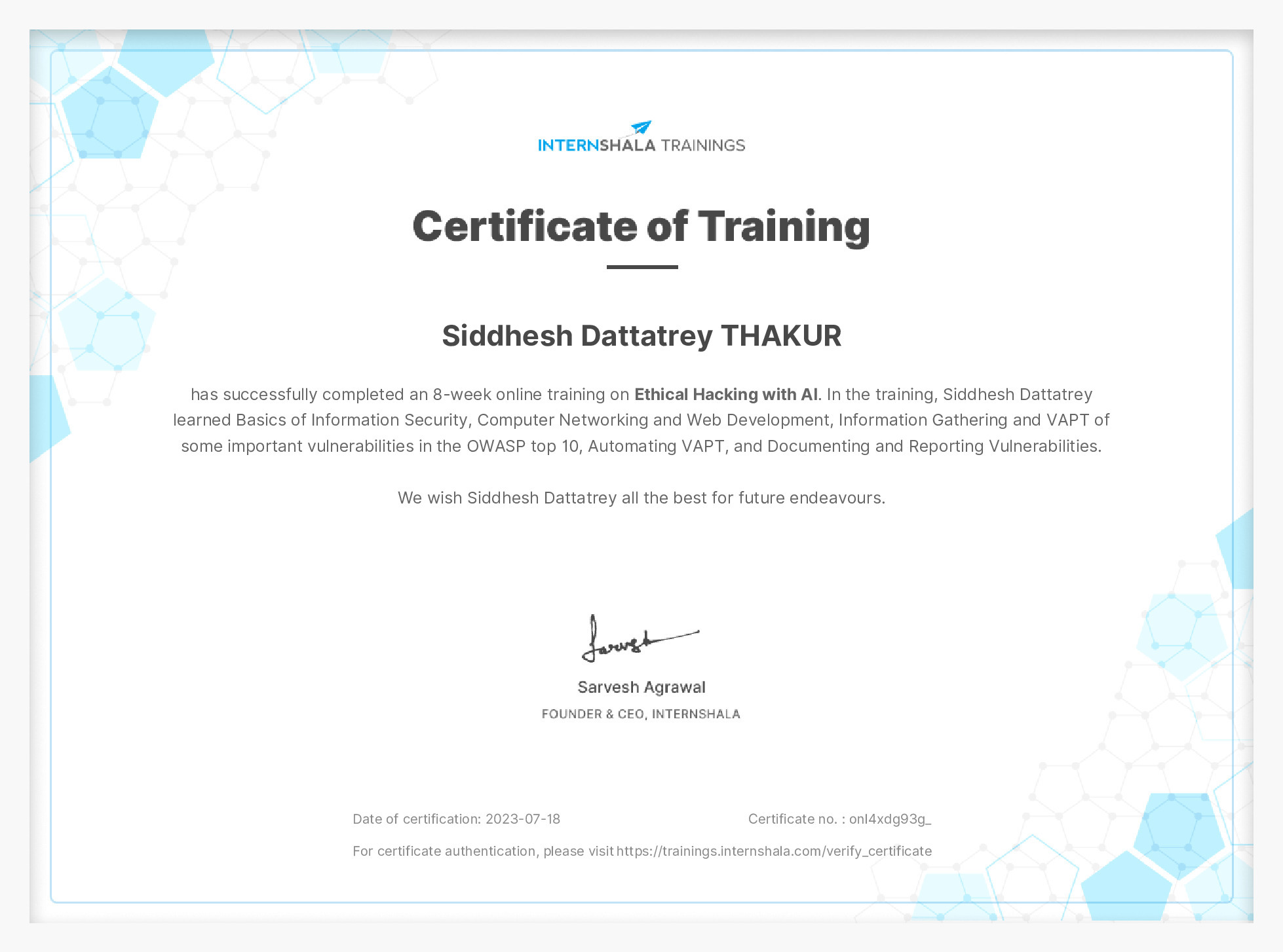Certificate of completion