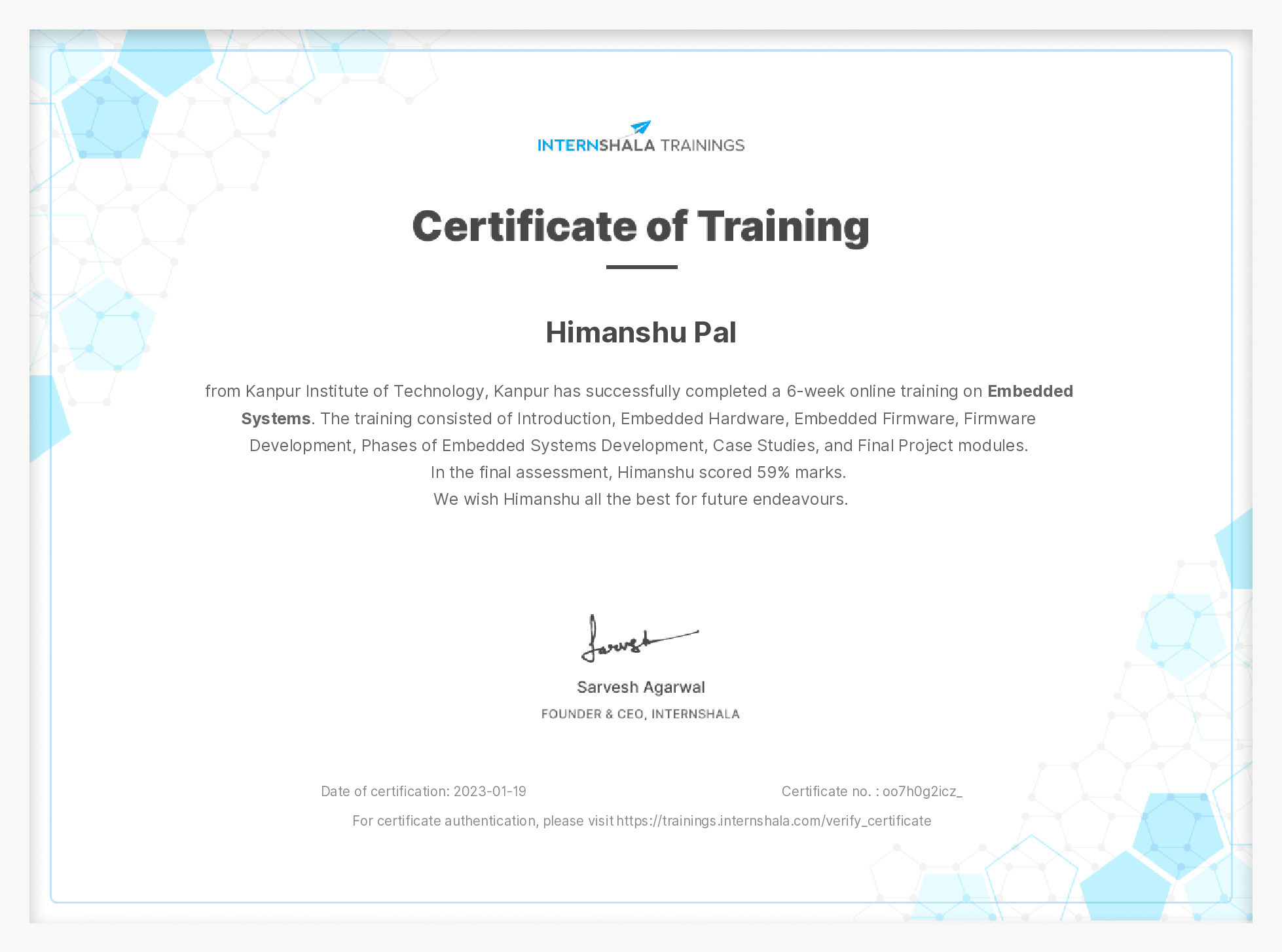 Certificate of completion