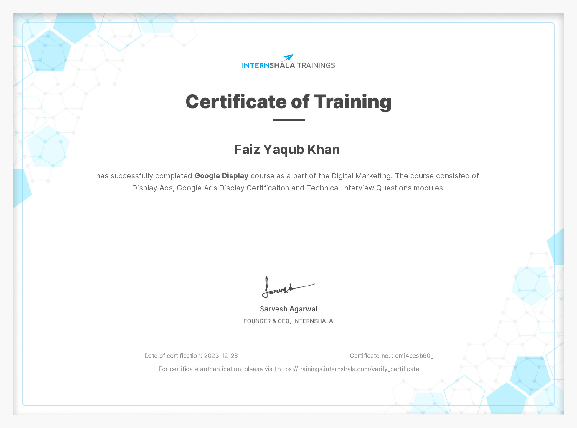Certificate of completion