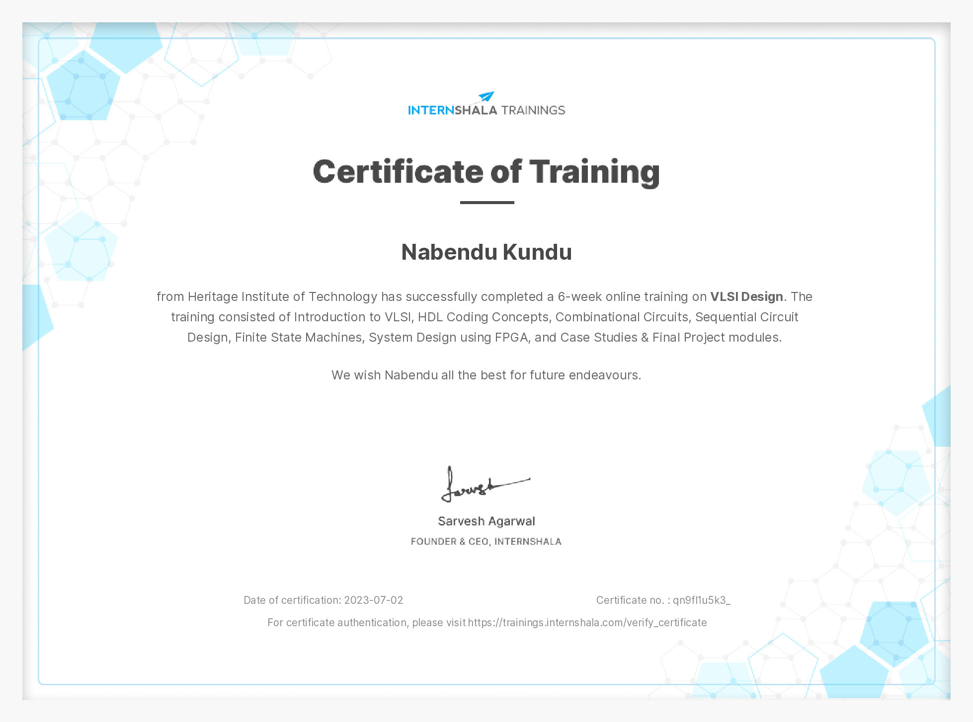 Certificate of completion