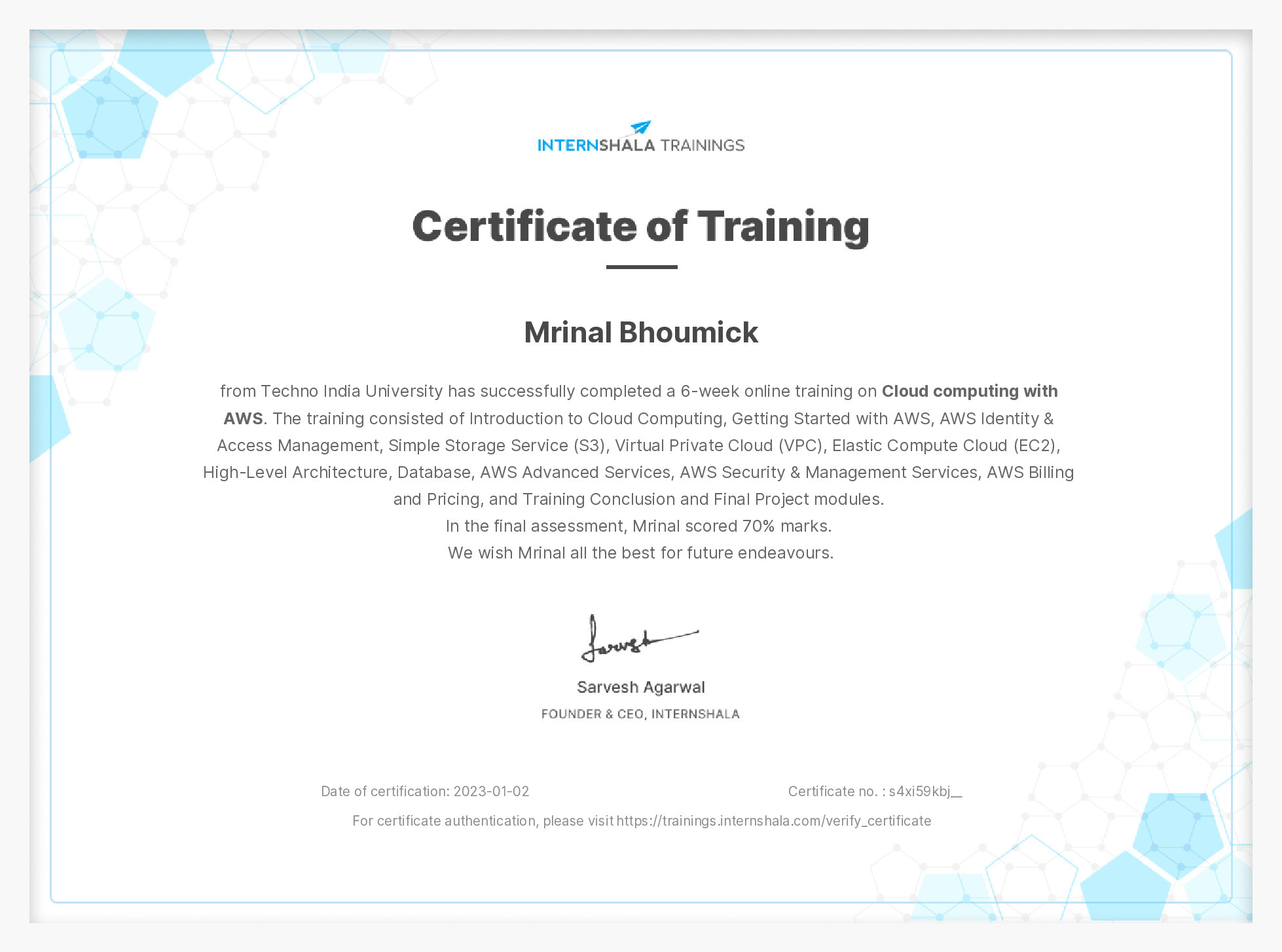 Certificate of completion