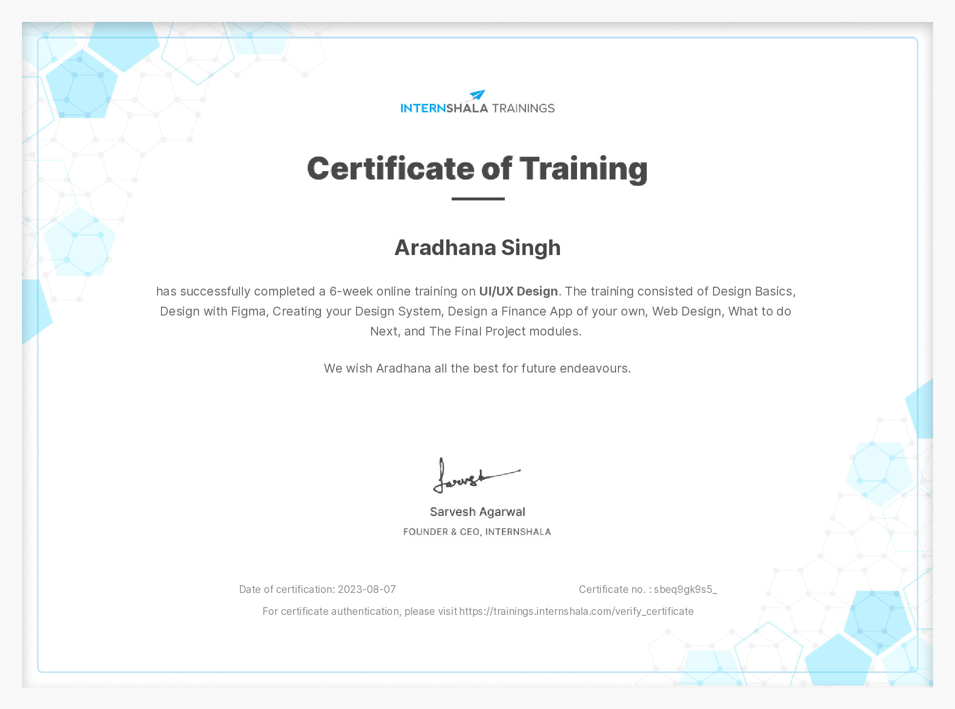 Certificate of completion