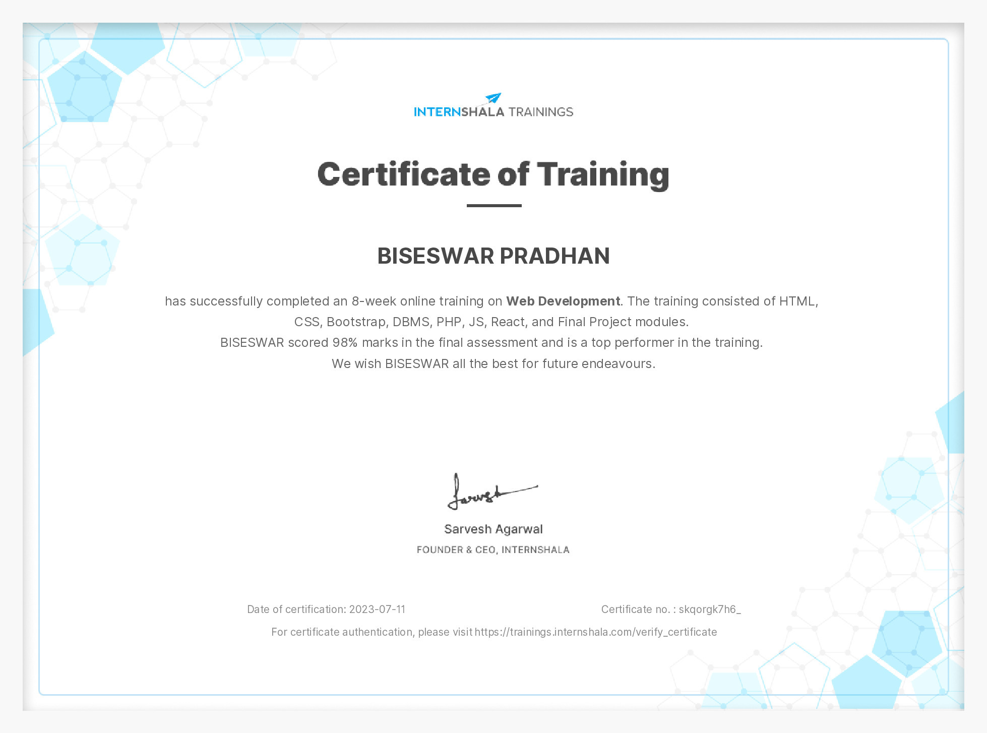 Certificate of completion