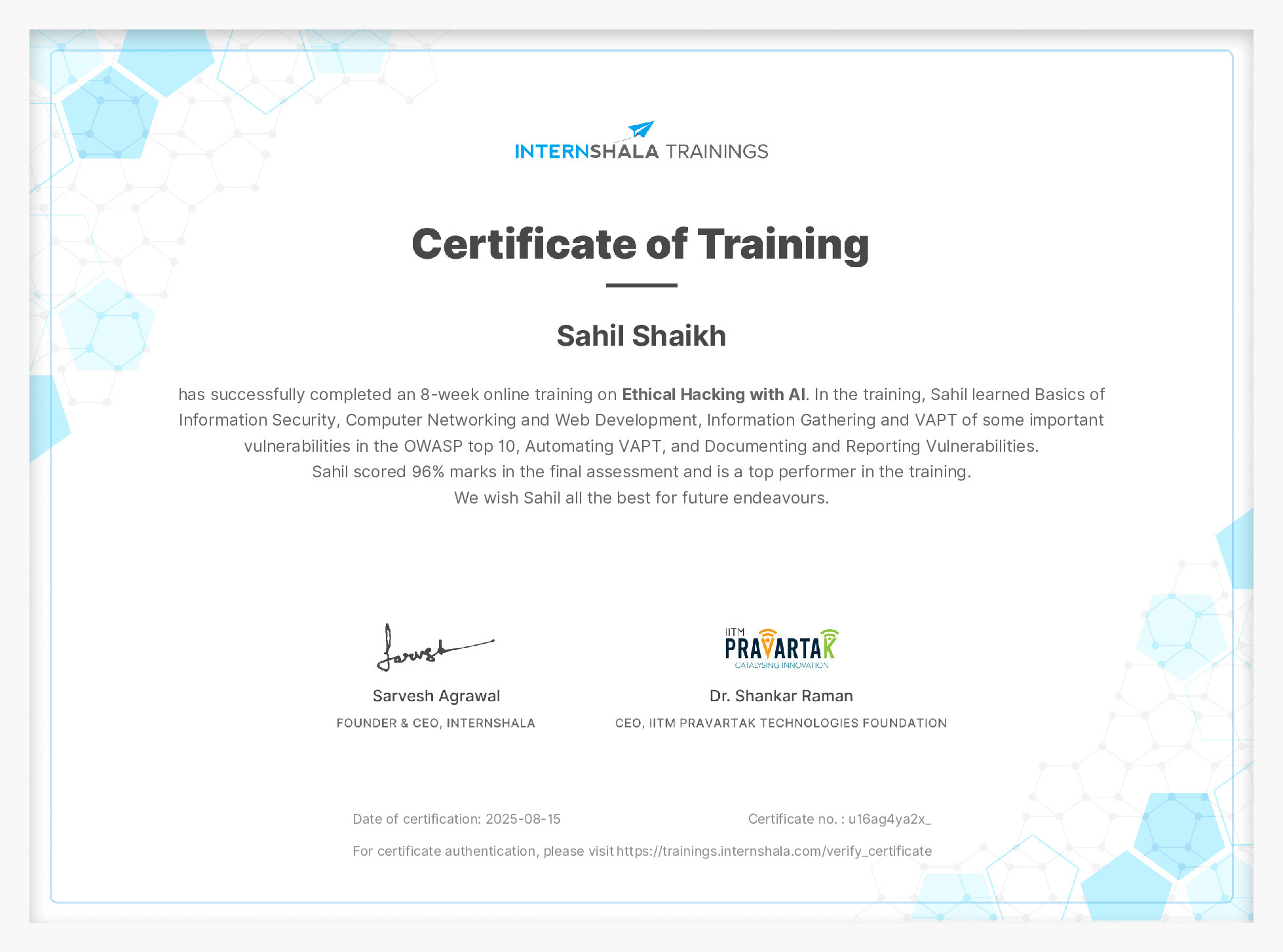Certificate of completion