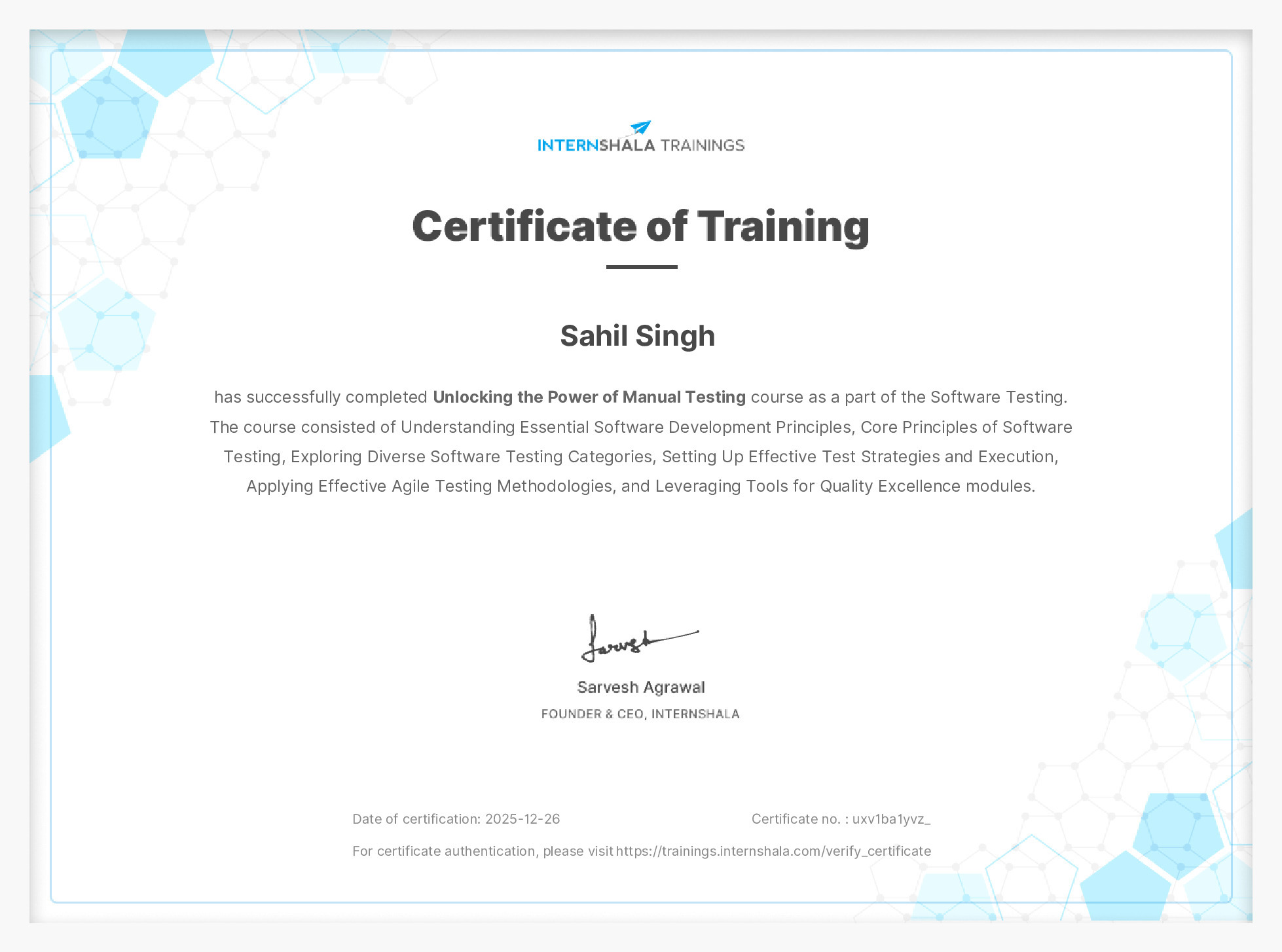 Certificate of completion