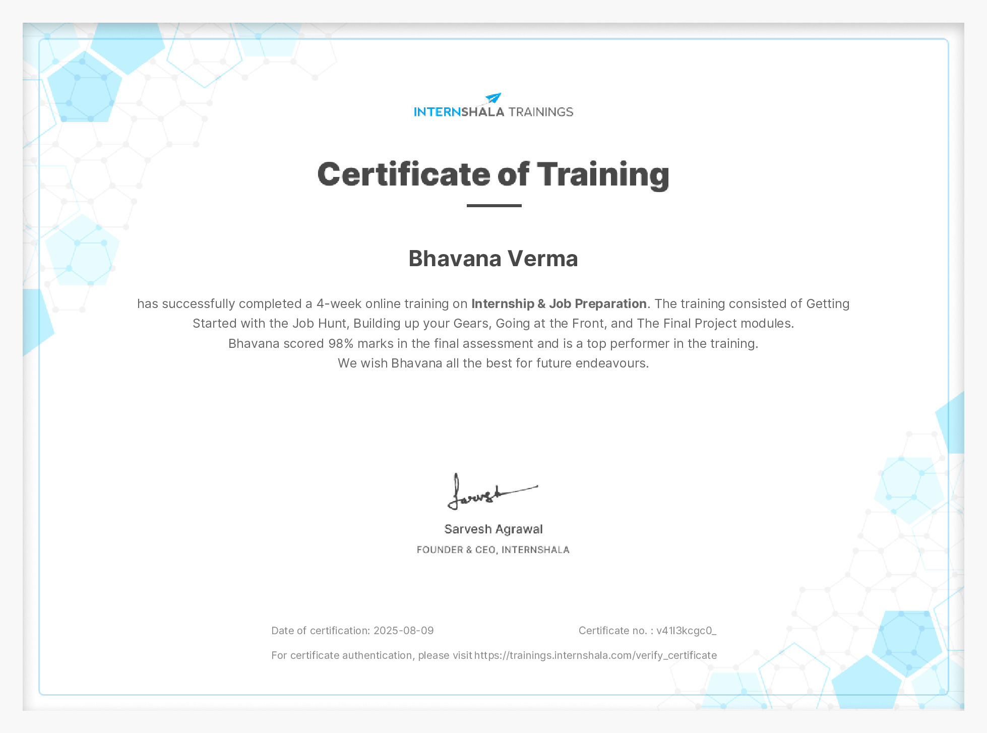 Certificate of completion
