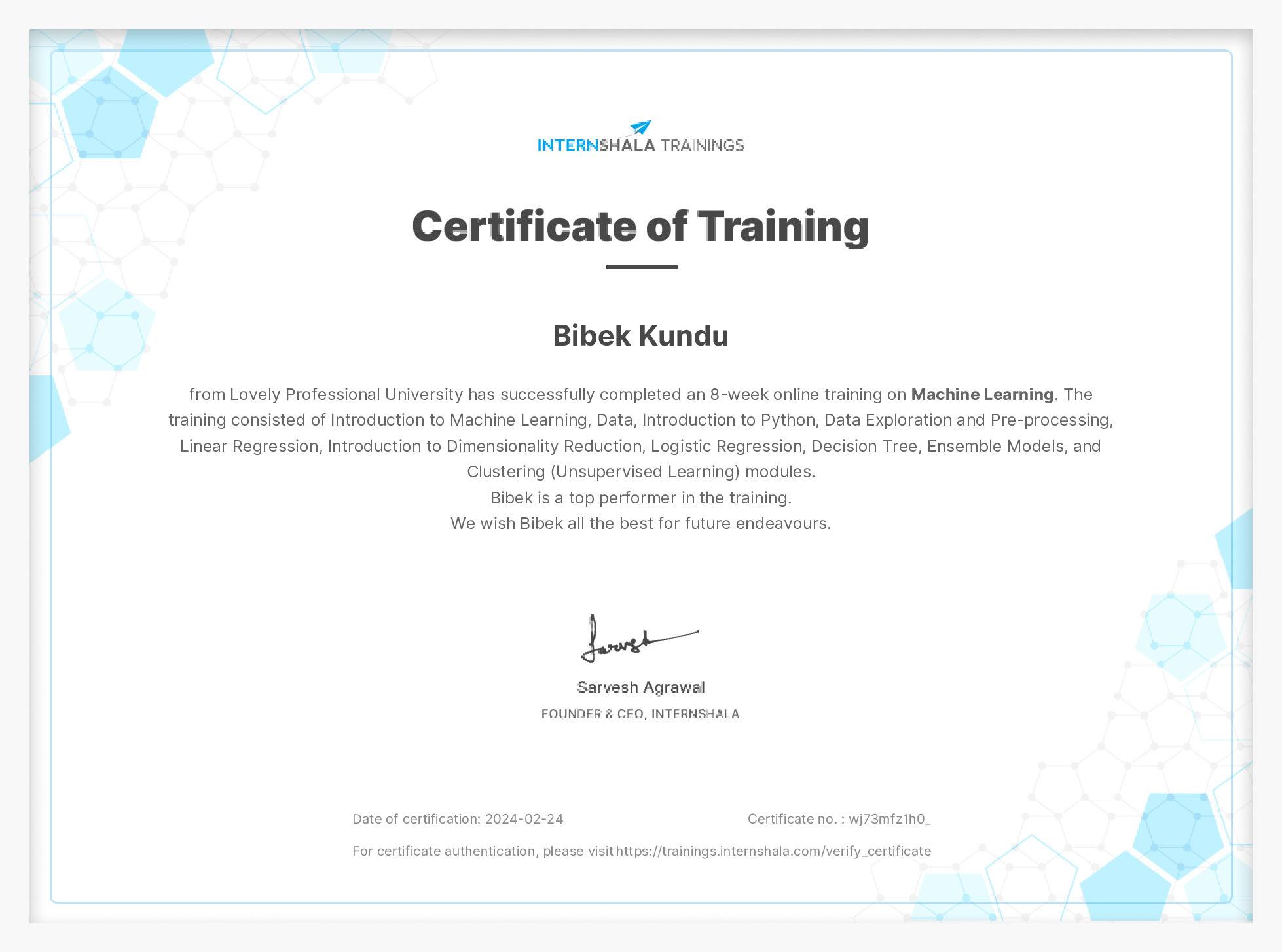 Certificate of completion