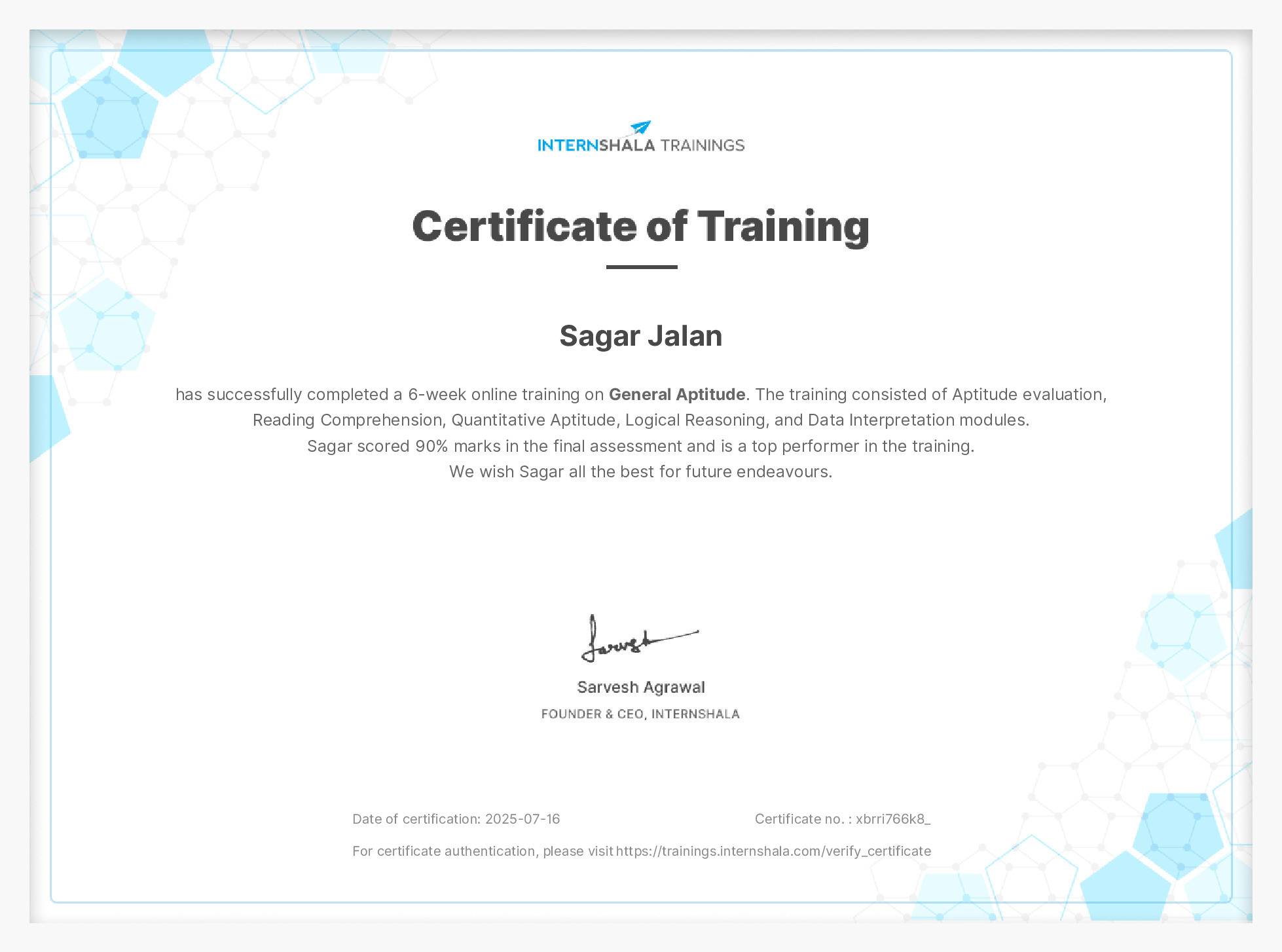 Certificate of completion