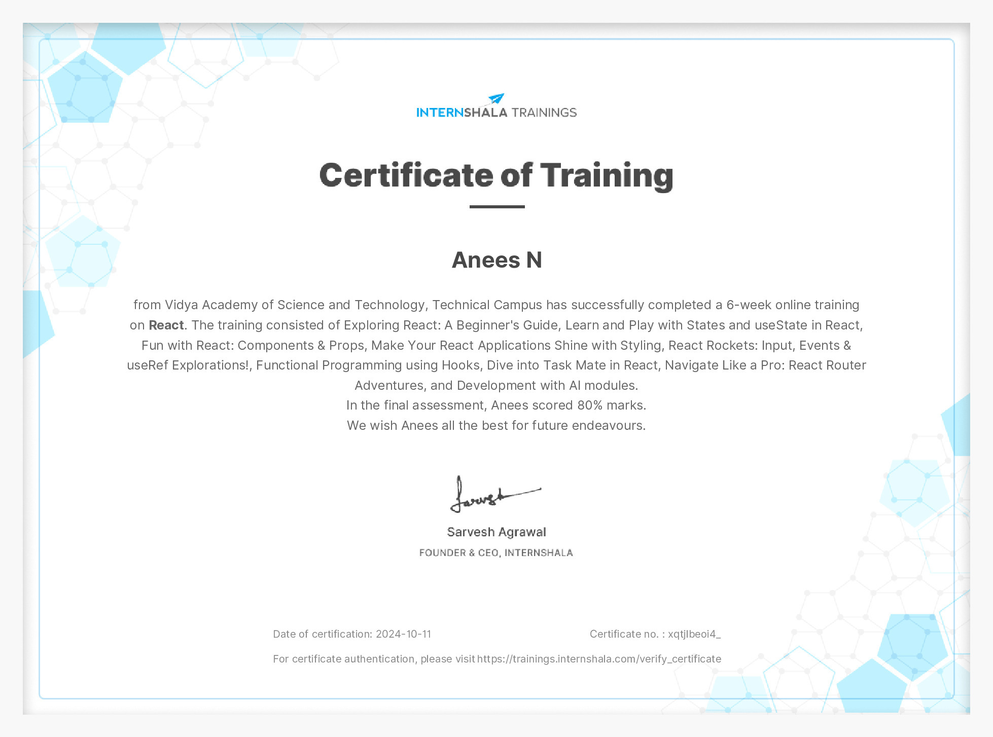 Certificate of completion